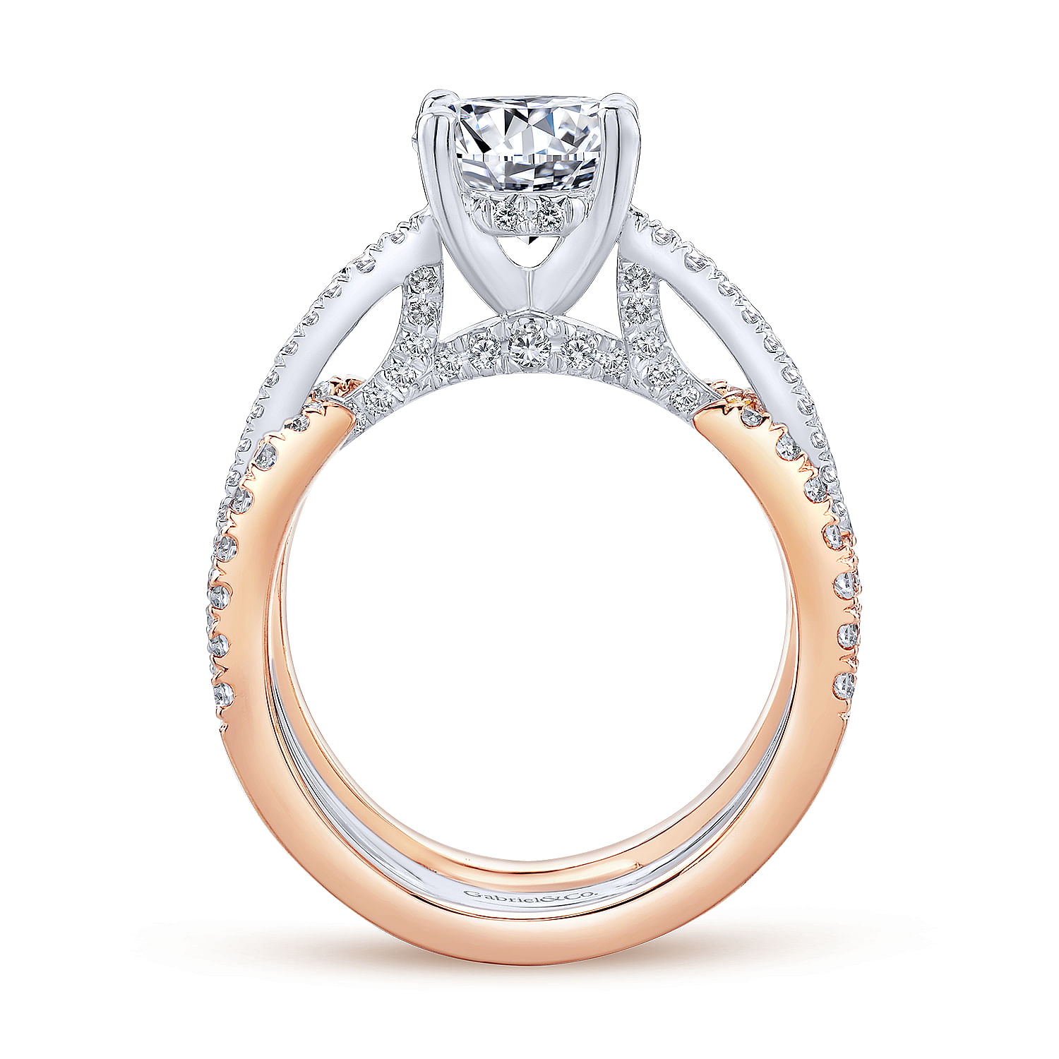 18k White And Rose Gold Round Split Shank Engagement Ring angle 2 18k White And Rose Gold Round Split Shank Engagement Ring angle 2