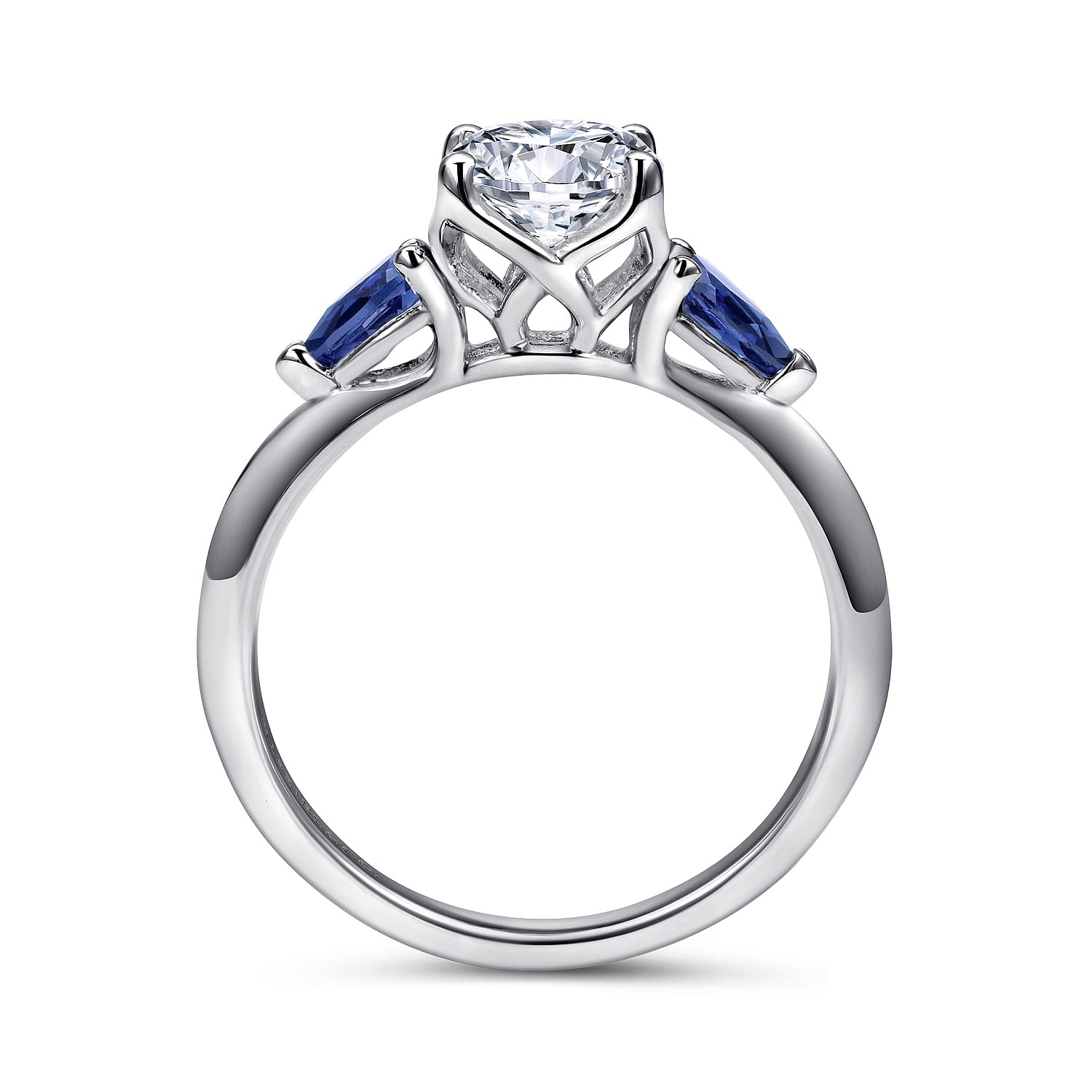 18k White Gold And Sapphire 3 Stones Engagement Ring angle 2 18k White Gold And Sapphire 3 Stones Engagement Ring angle 2
