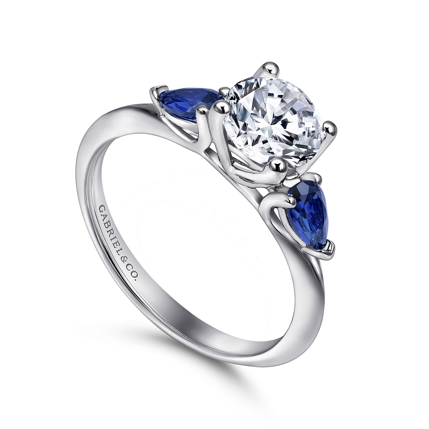 18k White Gold And Sapphire 3 Stones Engagement Ring angle 3 18k White Gold And Sapphire 3 Stones Engagement Ring angle 3
