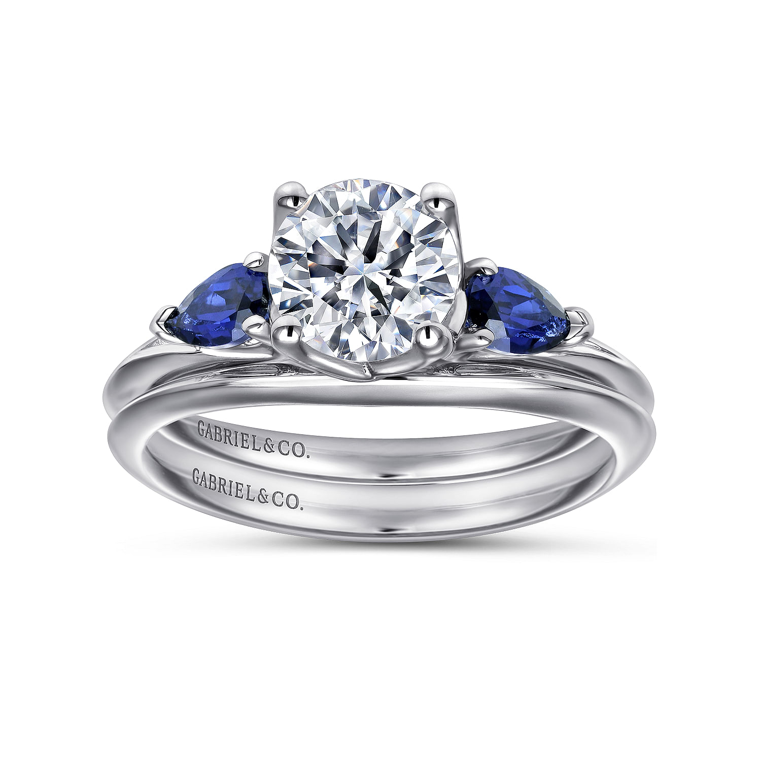18k White Gold And Sapphire 3 Stones Engagement Ring angle 4 18k White Gold And Sapphire 3 Stones Engagement Ring angle 4