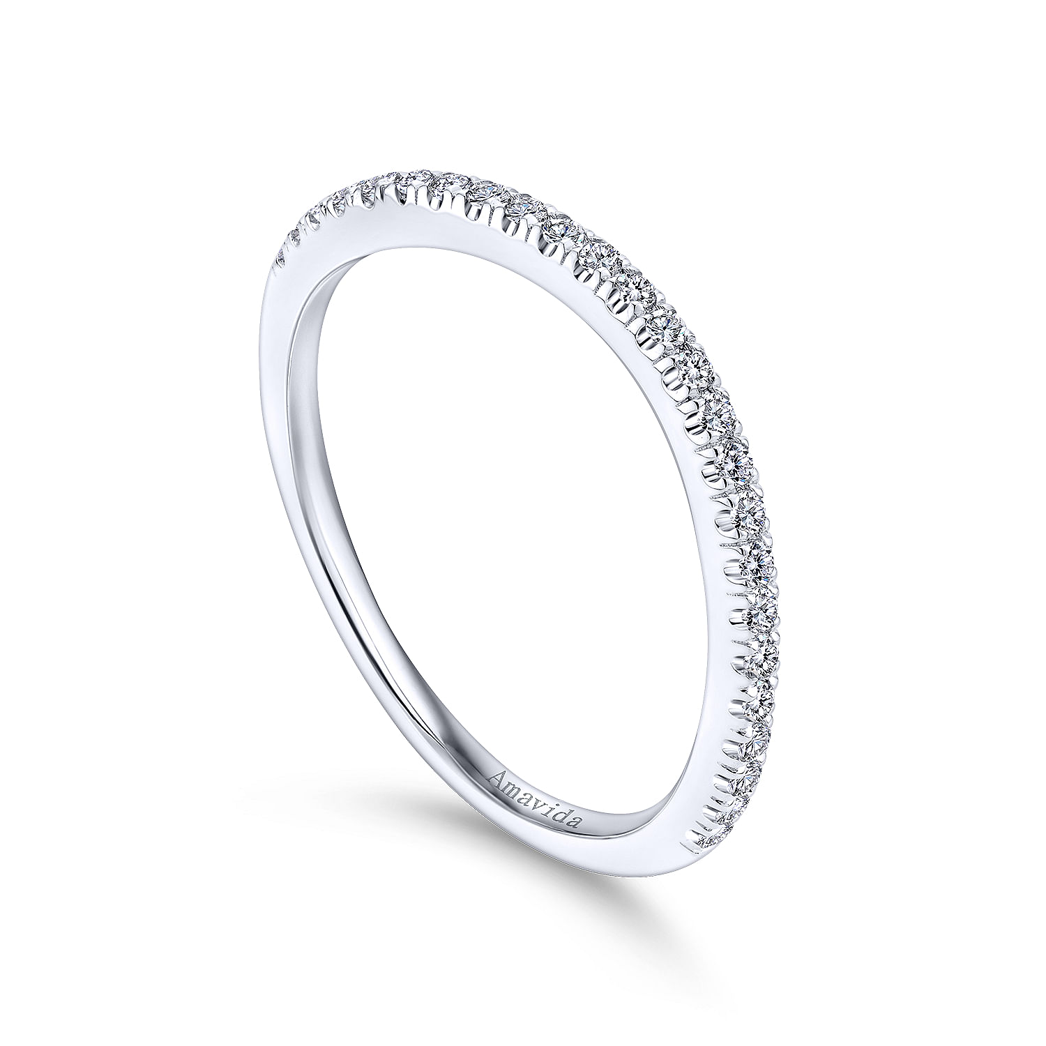 18k White Gold Contemporary Curved Wedding Band angle 3 18k White Gold Contemporary Curved Wedding Band angle 3