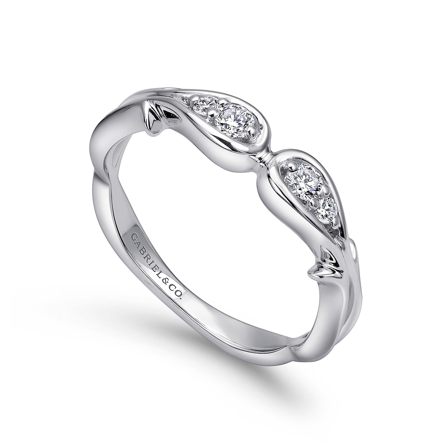 18k White Gold Contemporary Curved Wedding Band angle 3 18k White Gold Contemporary Curved Wedding Band angle 3
