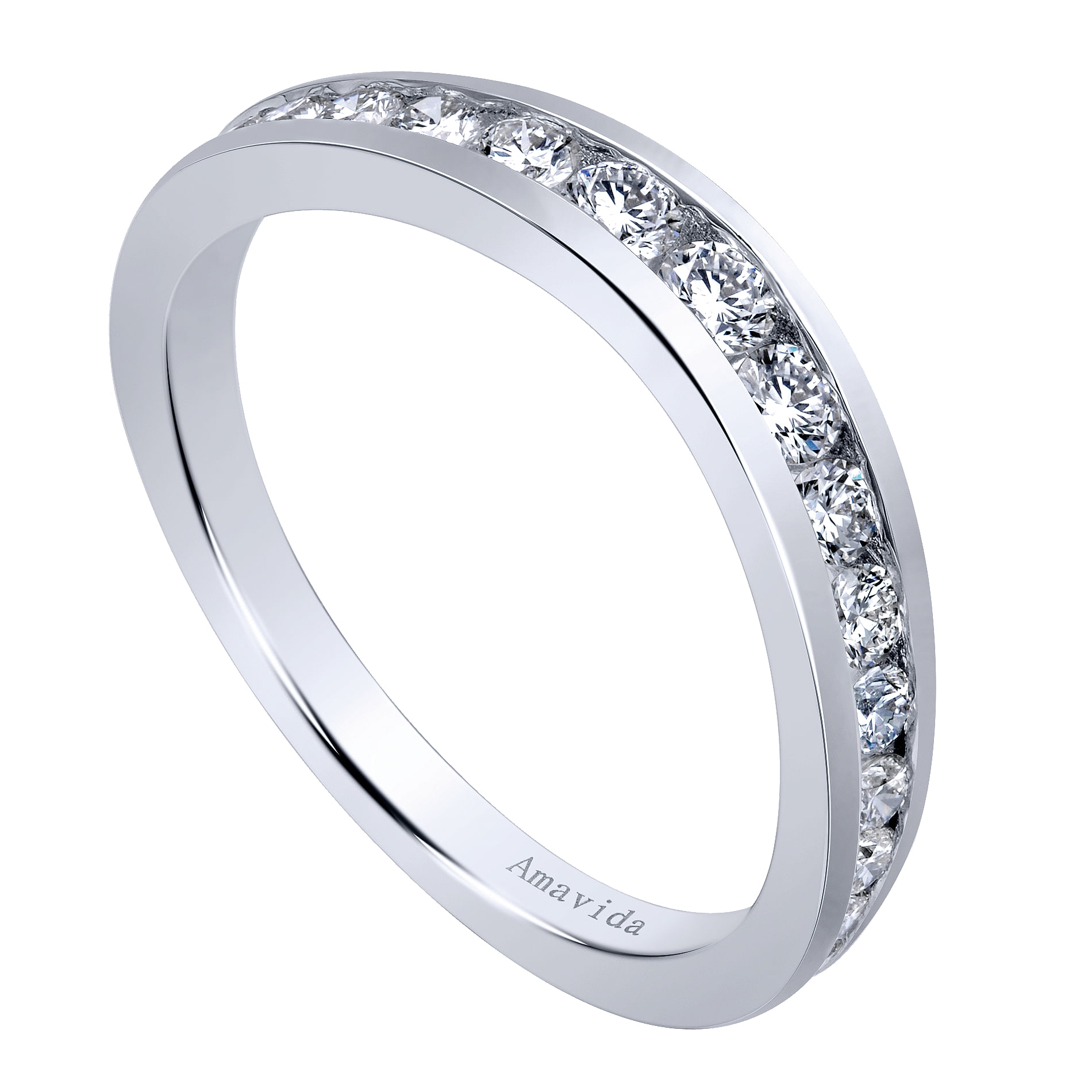 18k White Gold Contemporary Curved Wedding Band angle 3 18k White Gold Contemporary Curved Wedding Band angle 3
