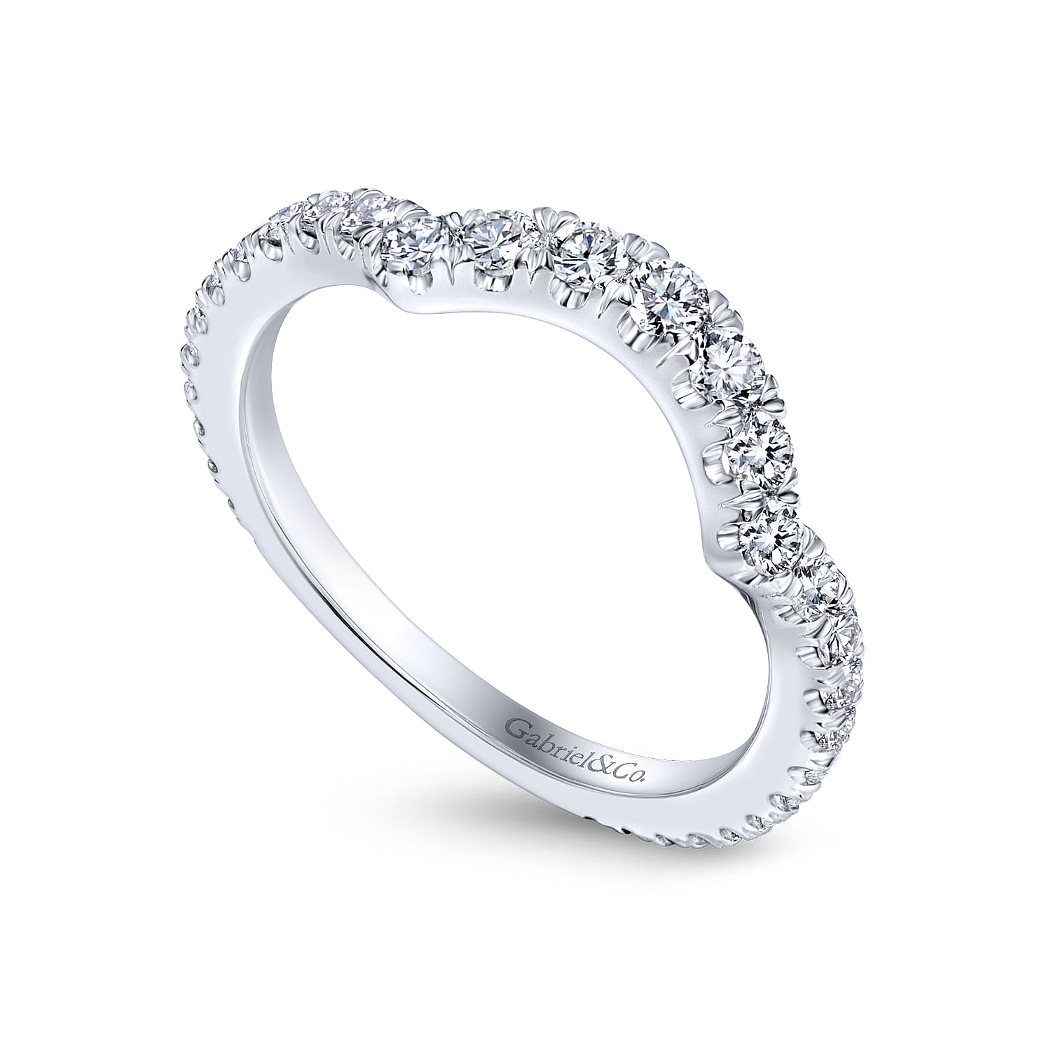 18k White Gold Contemporary Curved Wedding Band angle 3 18k White Gold Contemporary Curved Wedding Band angle 3