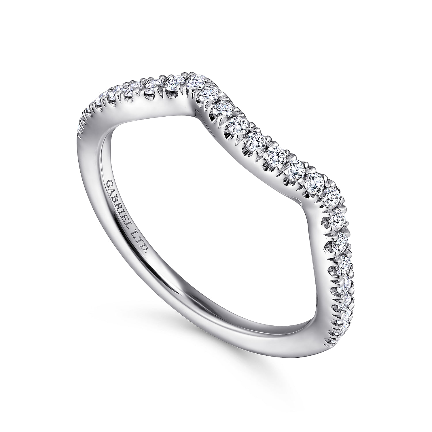 18k White Gold Contemporary Curved Wedding Band angle 3 18k White Gold Contemporary Curved Wedding Band angle 3
