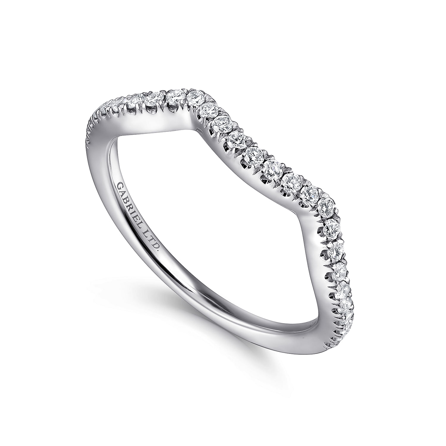 18k White Gold Contemporary Curved Wedding Band angle 3 18k White Gold Contemporary Curved Wedding Band angle 3