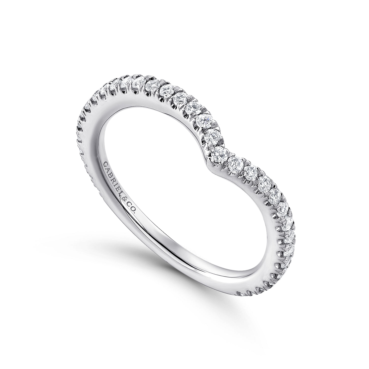 18k White Gold Contemporary Curved Wedding Band angle 3 18k White Gold Contemporary Curved Wedding Band angle 3