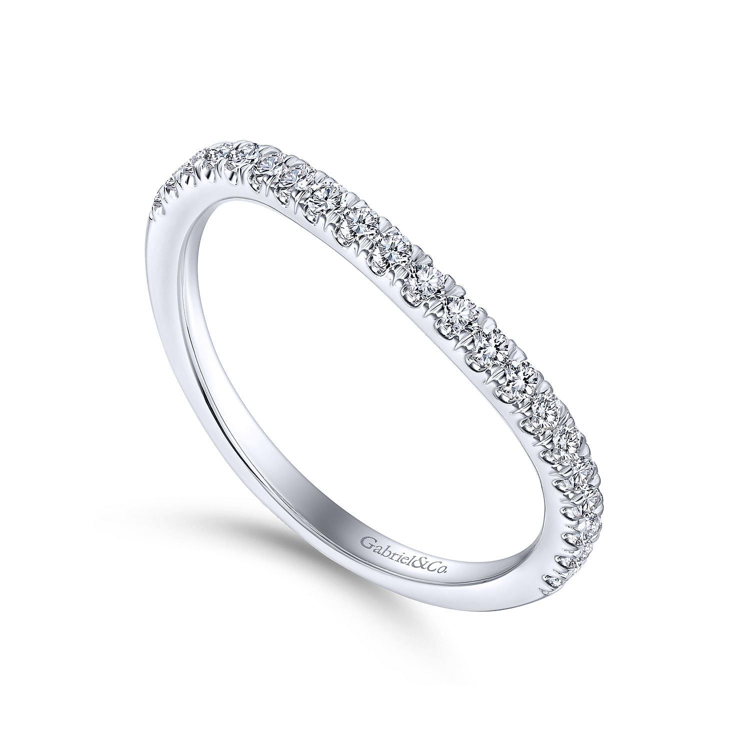 18k White Gold Contemporary Curved Wedding Band angle 3 18k White Gold Contemporary Curved Wedding Band angle 3