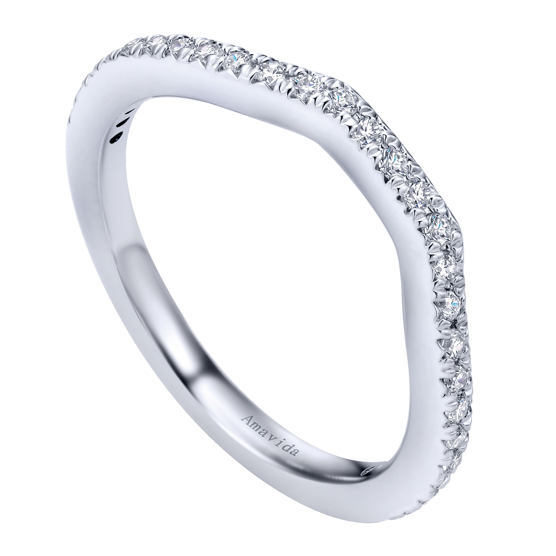 18k White Gold Contemporary Curved Wedding Band angle 3 18k White Gold Contemporary Curved Wedding Band angle 3