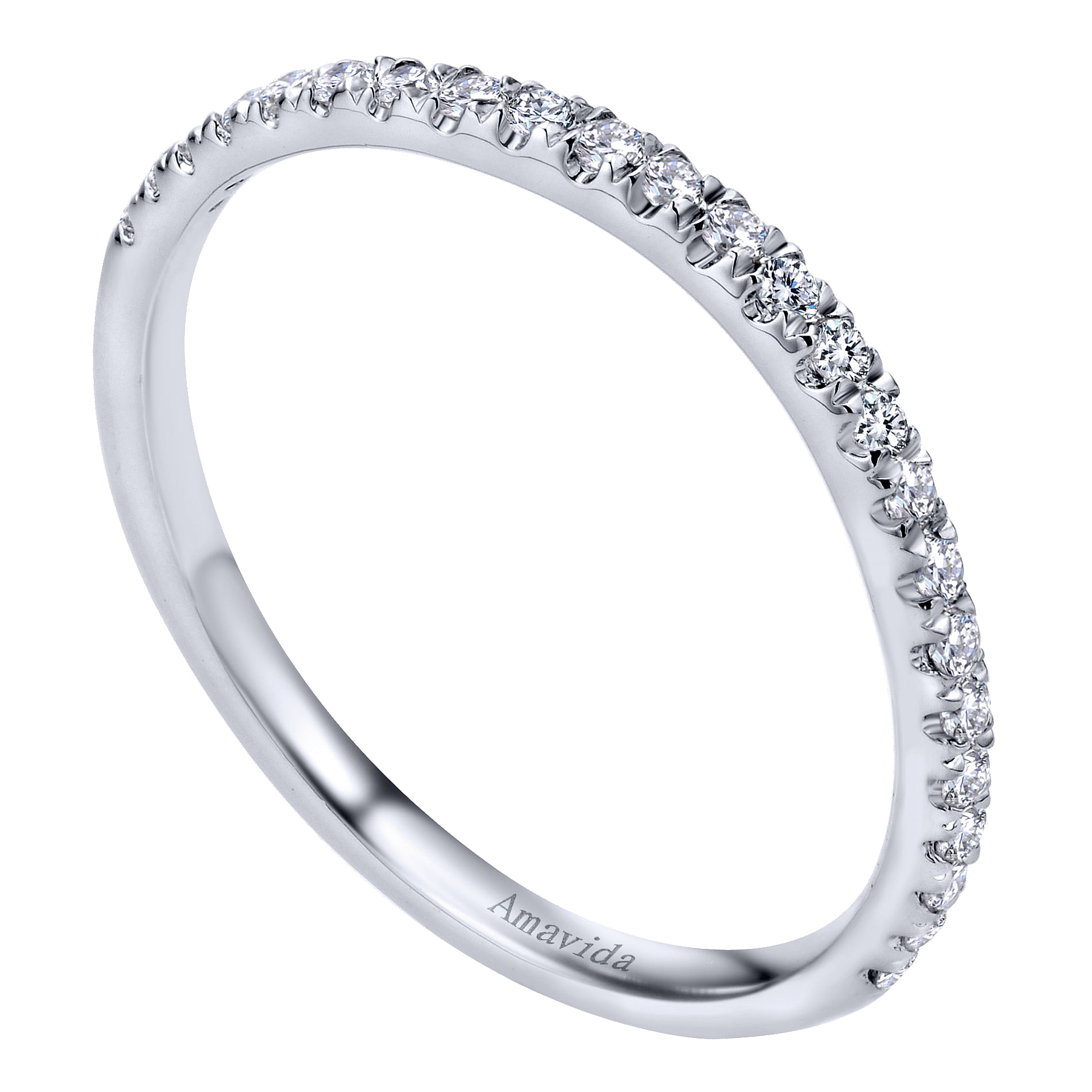 18k White Gold Contemporary Curved Wedding Band angle 3 18k White Gold Contemporary Curved Wedding Band angle 3