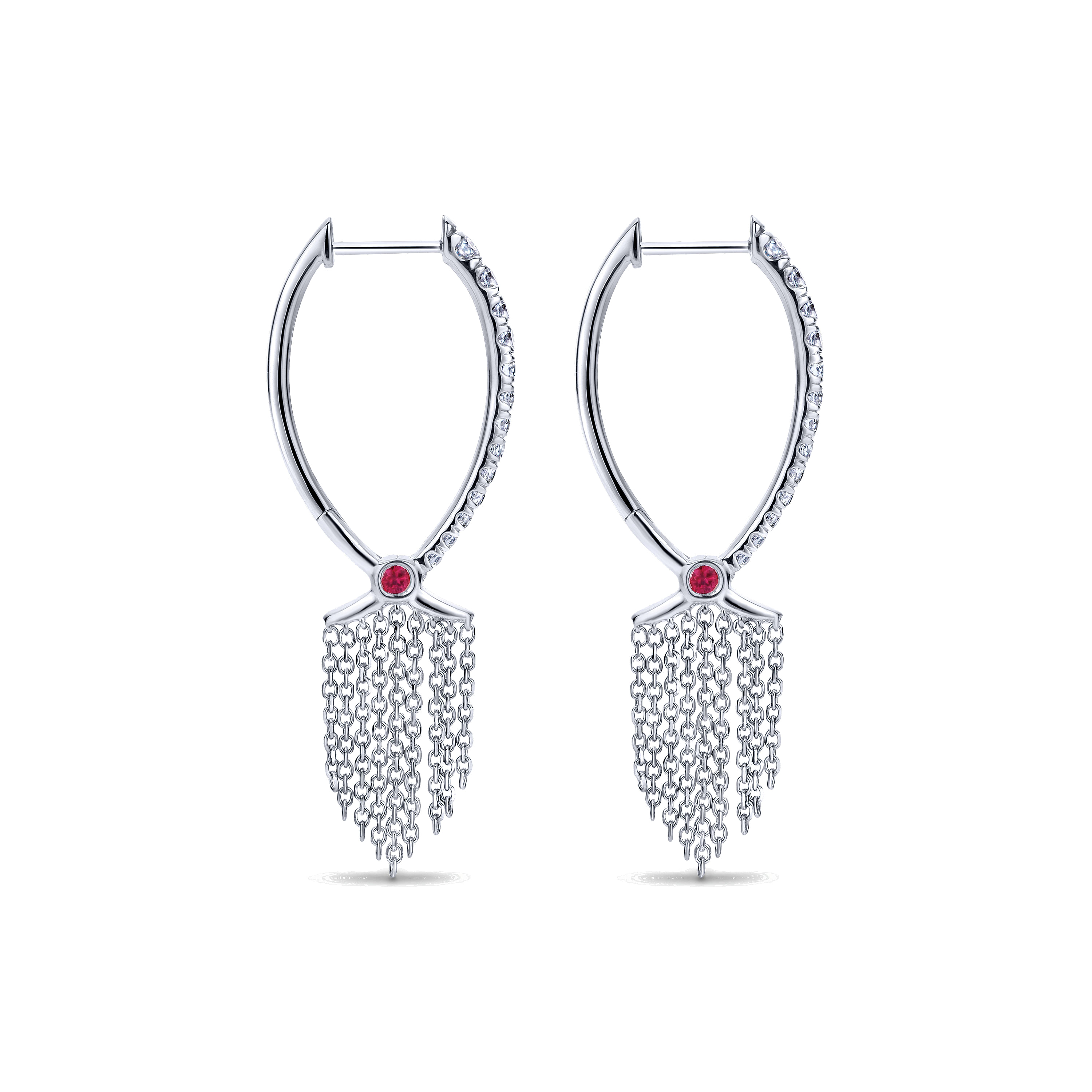 18k White Gold Diamond And Ruby Drop Earrings angle 2 18k White Gold Diamond And Ruby Drop Earrings angle 2