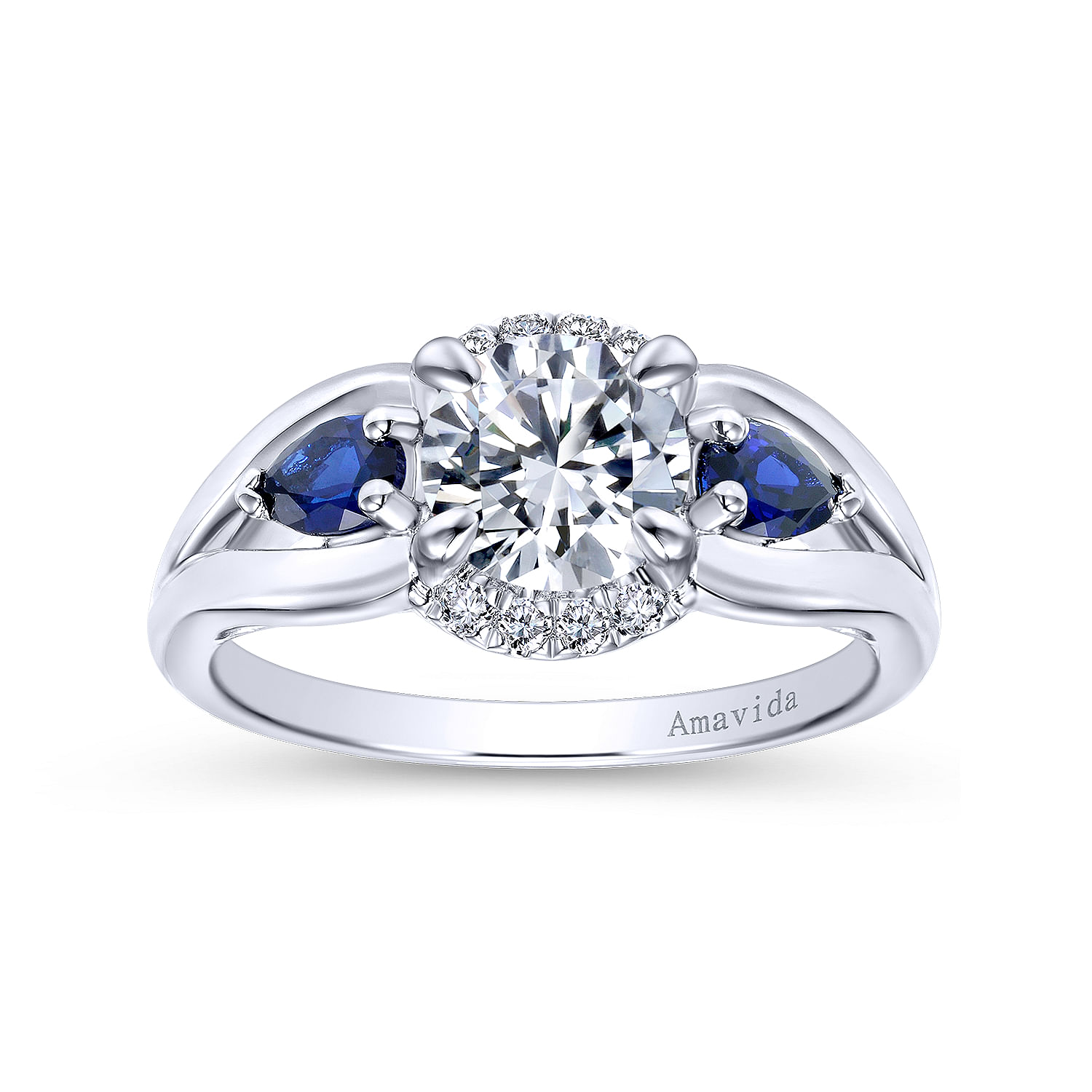18k White Gold Diamond And Sapphire 3 Stones Engagement Ring angle 5 18k White Gold Diamond And Sapphire 3 Stones Engagement Ring angle 5