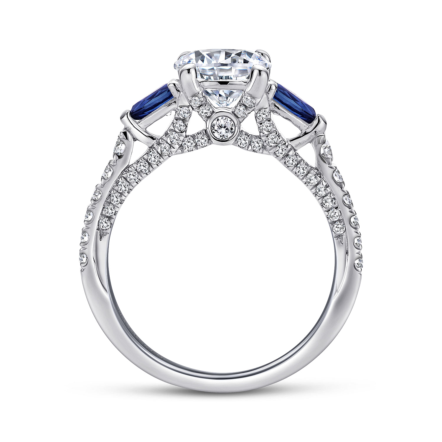 18k White Gold Diamond And Sapphire 3 Stones Engagement Ring angle 2 18k White Gold Diamond And Sapphire 3 Stones Engagement Ring angle 2