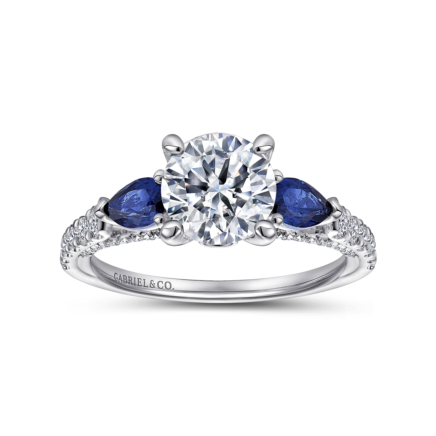 18k White Gold Diamond And Sapphire 3 Stones Engagement Ring angle 5 18k White Gold Diamond And Sapphire 3 Stones Engagement Ring angle 5