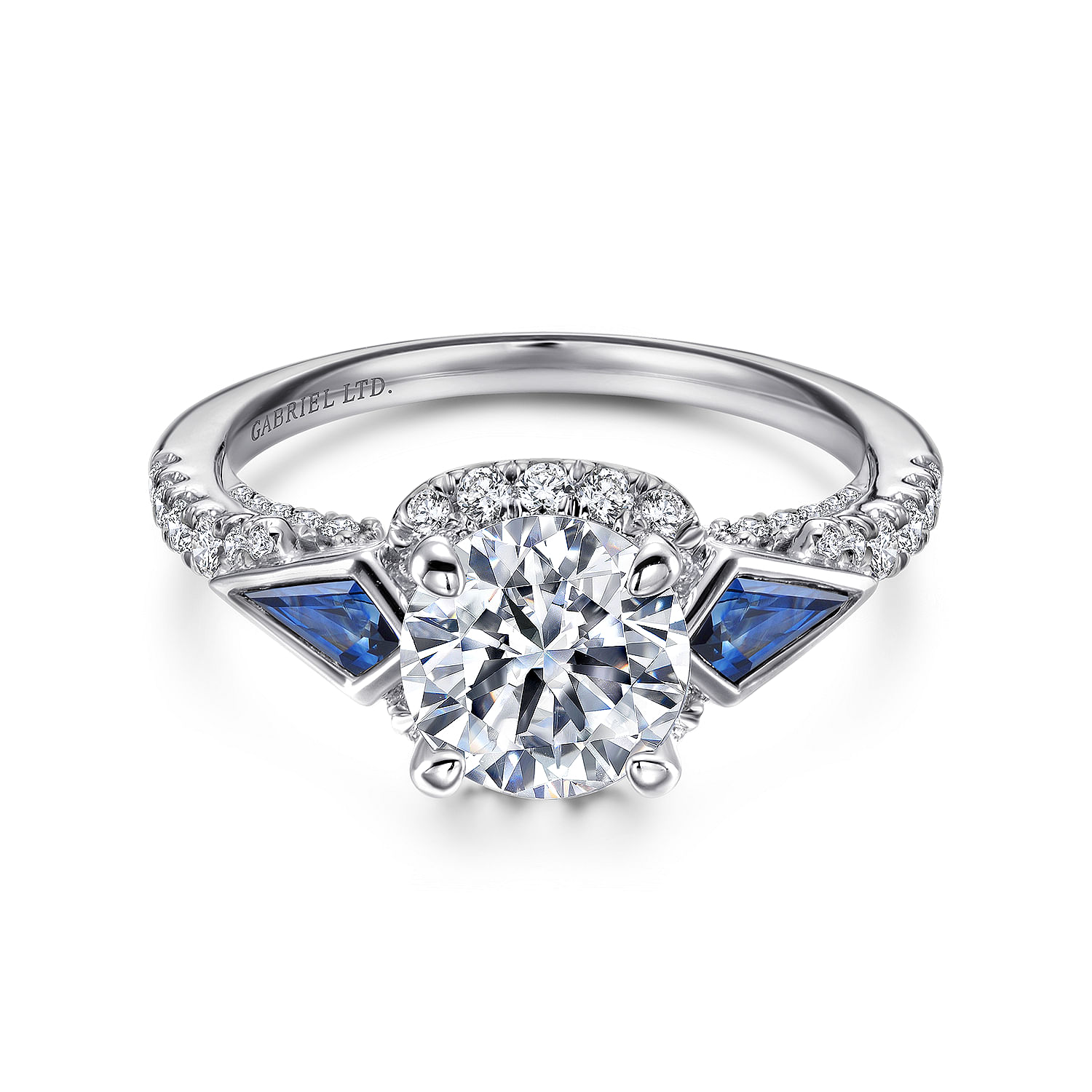 18k White Gold Diamond And Sapphire 3 Stones Halo 18k White Gold Diamond And Sapphire 3 Stones Halo