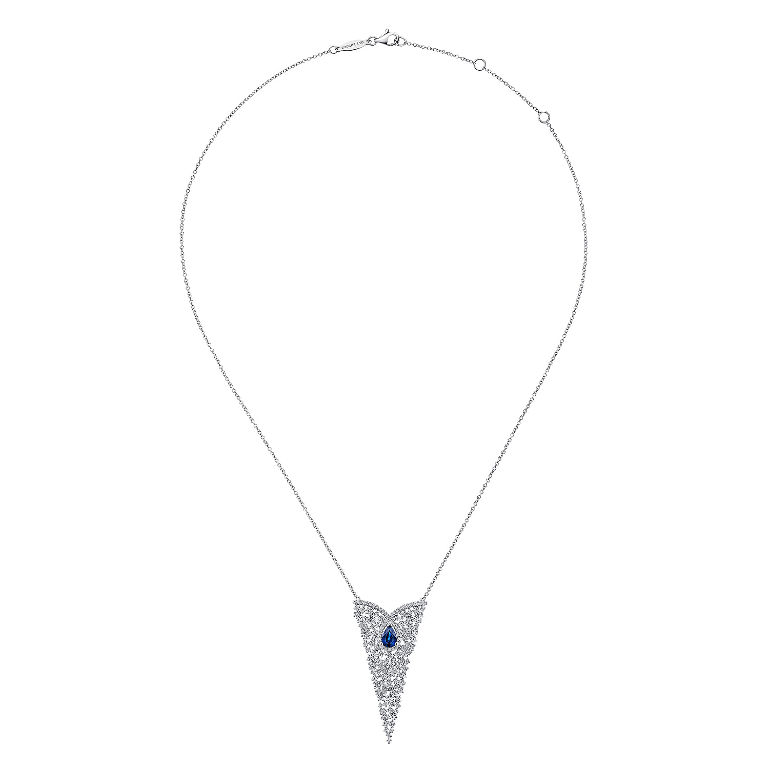 18k White Gold Diamond And Sapphire Fashion Necklace angle 2 18k White Gold Diamond And Sapphire Fashion Necklace angle 2