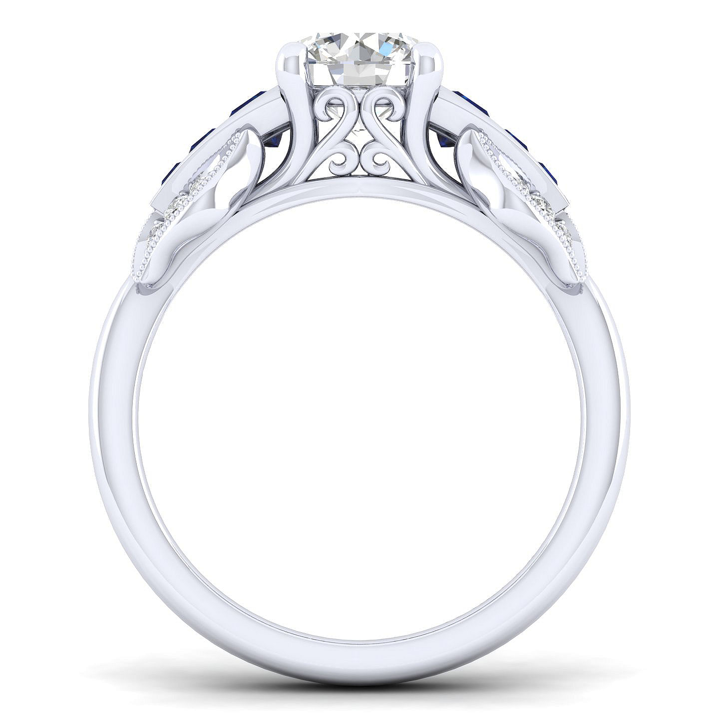 18k White Gold Diamond And Sapphire Free Form Engagement Ring angle 2 18k White Gold Diamond And Sapphire Free Form Engagement Ring angle 2