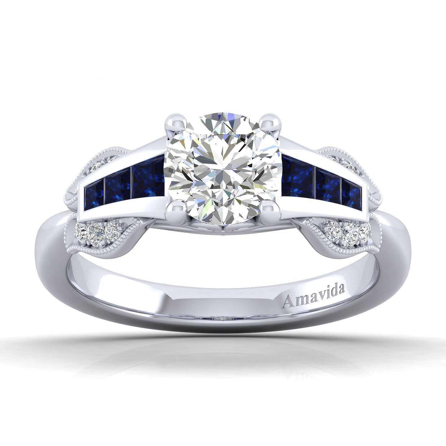 18k White Gold Diamond And Sapphire Free Form Engagement Ring angle 5 18k White Gold Diamond And Sapphire Free Form Engagement Ring angle 5