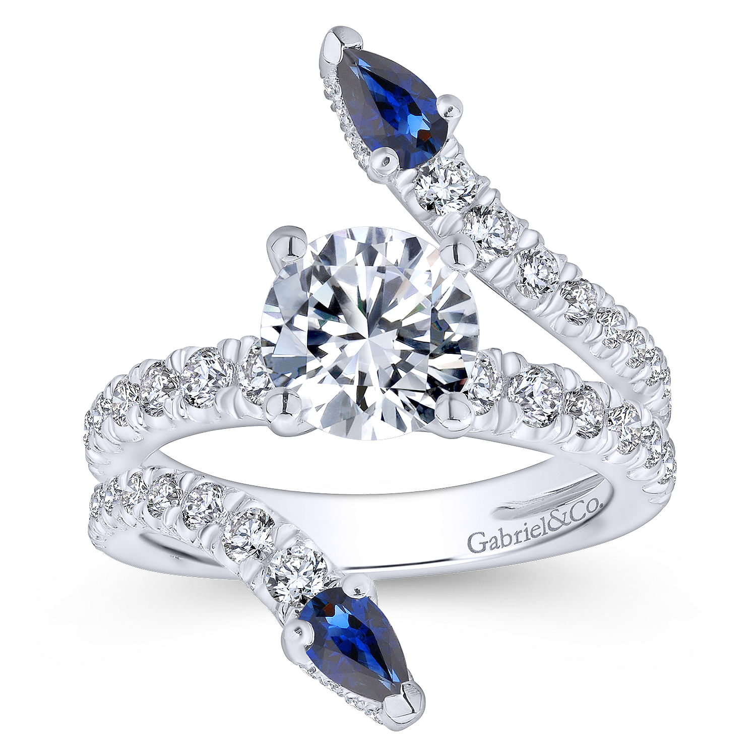 18k White Gold Diamond And Sapphire Split Shank Engagement Ring angle 5 18k White Gold Diamond And Sapphire Split Shank Engagement Ring angle 5