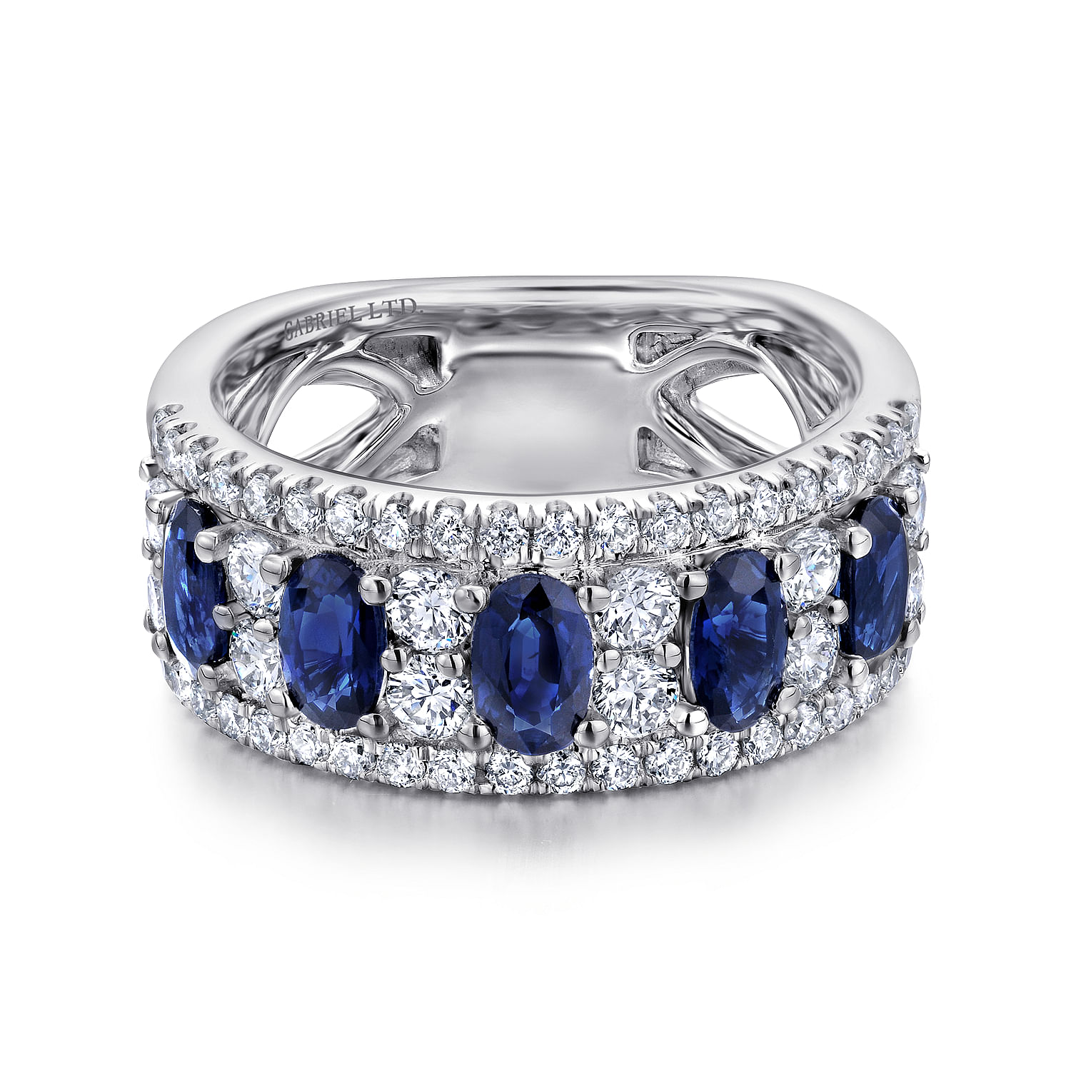 18k White Gold Diamond And Sapphire Wide Band 18k White Gold Diamond And Sapphire Wide Band