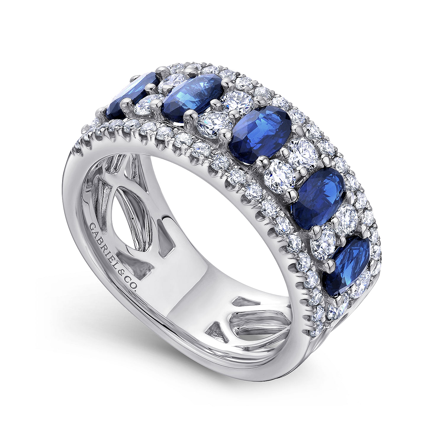 18k White Gold Diamond And Sapphire Wide Band Ladies 18k White Gold Diamond And Sapphire Wide Band Ladies