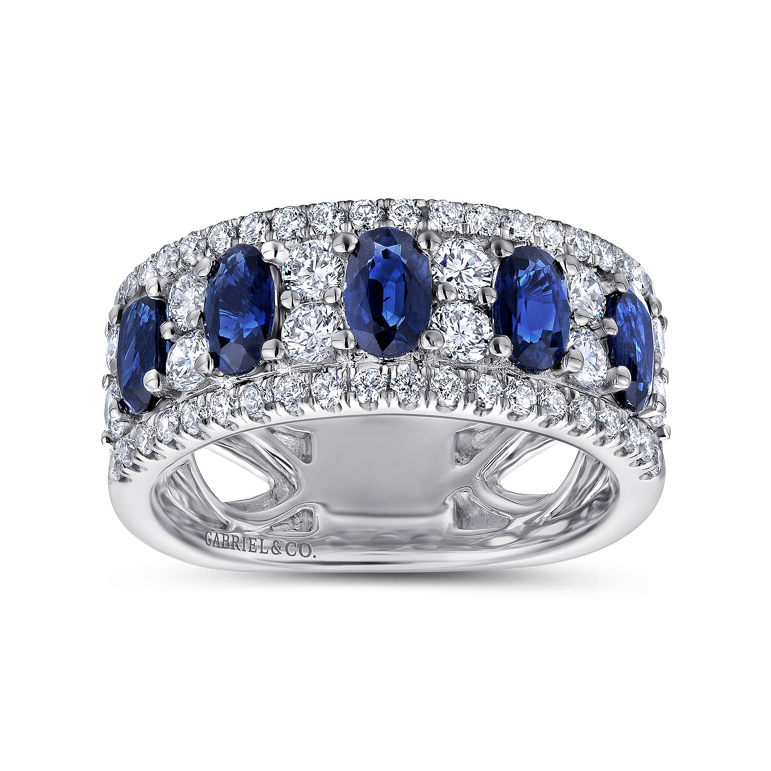 18k White Gold Diamond And Sapphire Wide Band Ladies 18k White Gold Diamond And Sapphire Wide Band Ladies