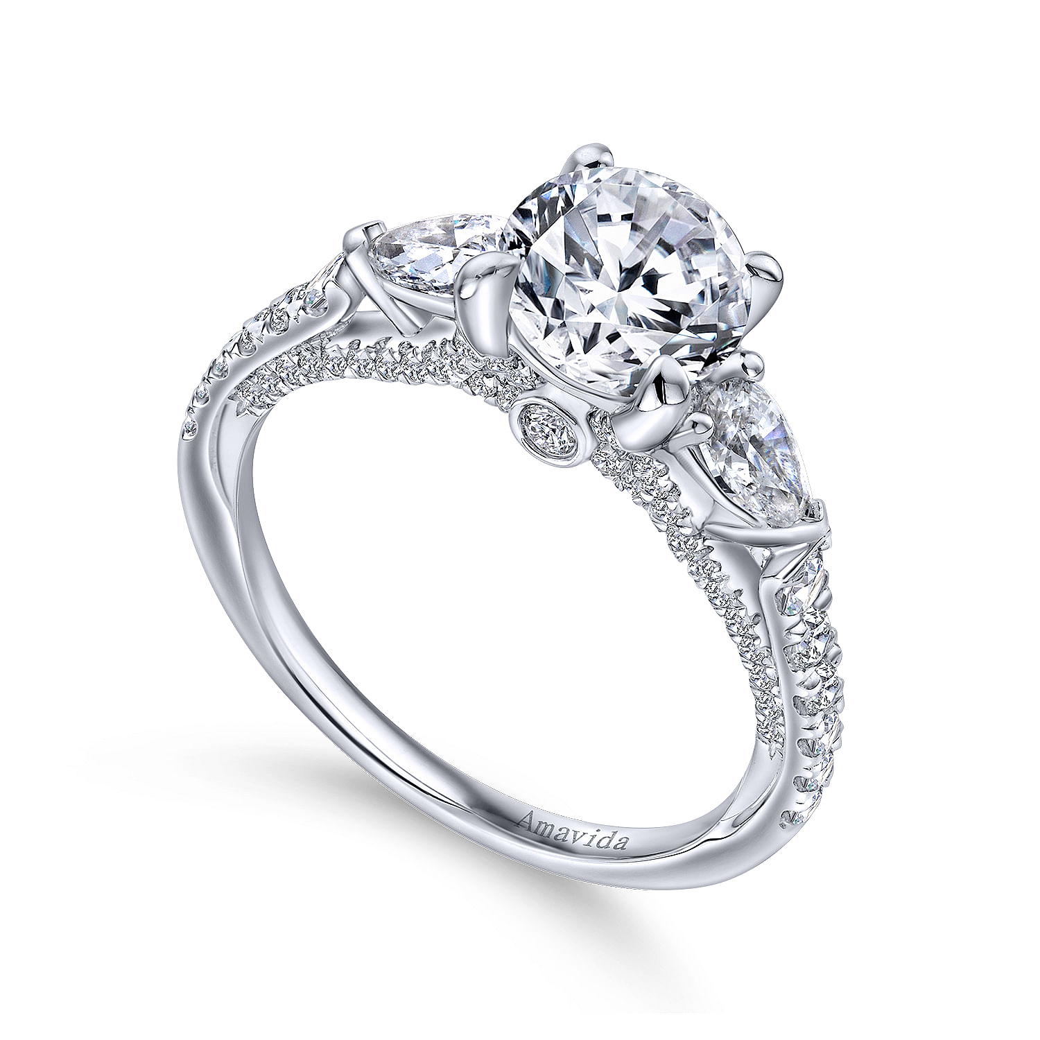 18k White Gold Diamond 3 Stones Engagement Ring angle 3 18k White Gold Diamond 3 Stones Engagement Ring angle 3