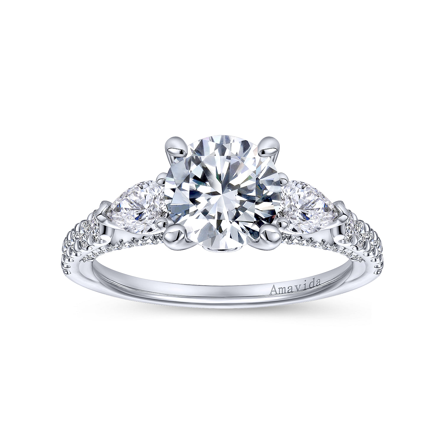 18k White Gold Diamond 3 Stones Engagement Ring angle 5 18k White Gold Diamond 3 Stones Engagement Ring angle 5