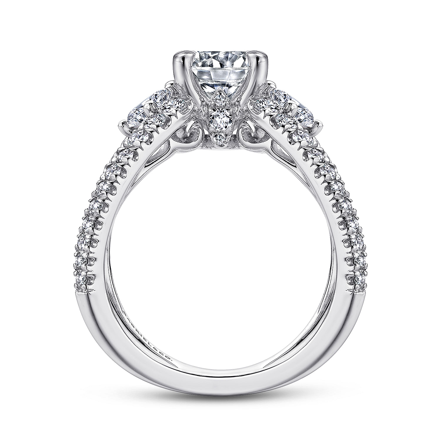 18k White Gold Diamond 3 Stones Engagement Ring angle 2 18k White Gold Diamond 3 Stones Engagement Ring angle 2
