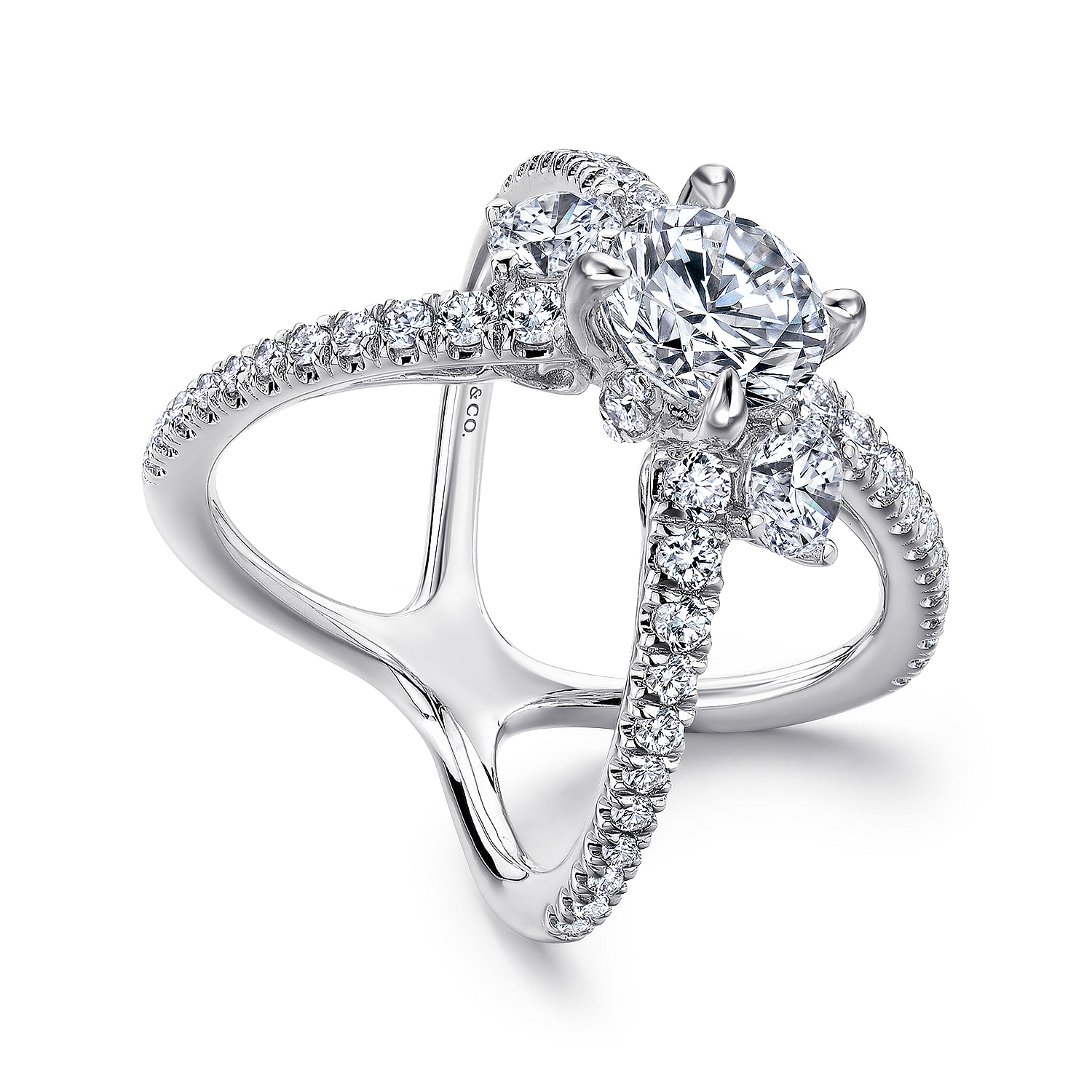 18k White Gold Diamond 3 Stones Engagement Ring angle 3 18k White Gold Diamond 3 Stones Engagement Ring angle 3
