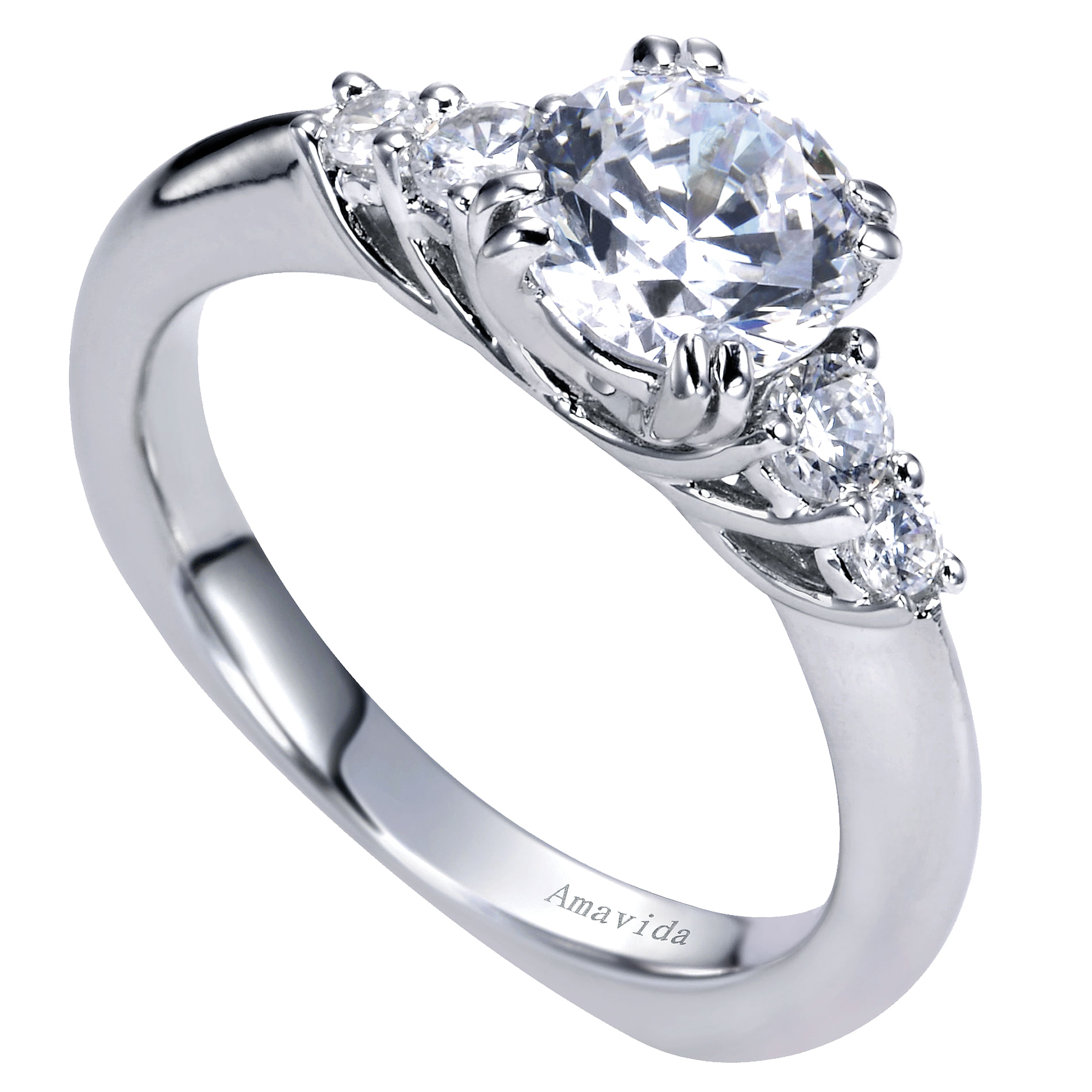 18k White Gold Diamond 3 Stones Engagement Ring angle 3 18k White Gold Diamond 3 Stones Engagement Ring angle 3