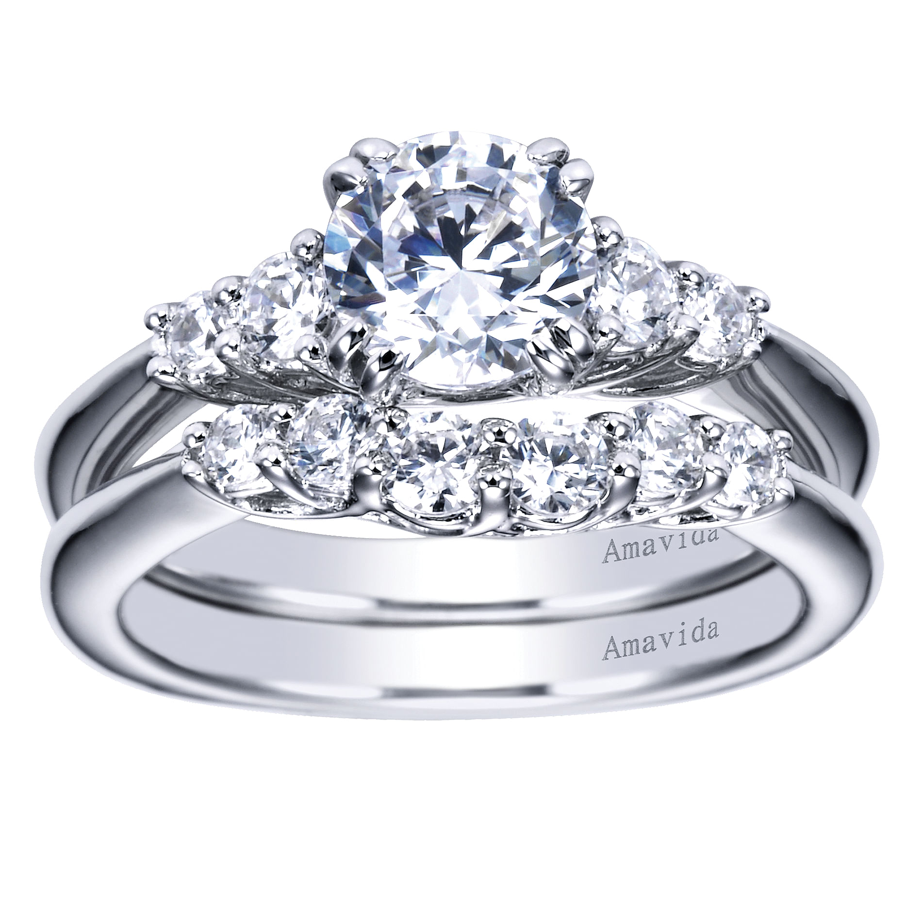 18k White Gold Diamond 3 Stones Engagement Ring angle 4 18k White Gold Diamond 3 Stones Engagement Ring angle 4