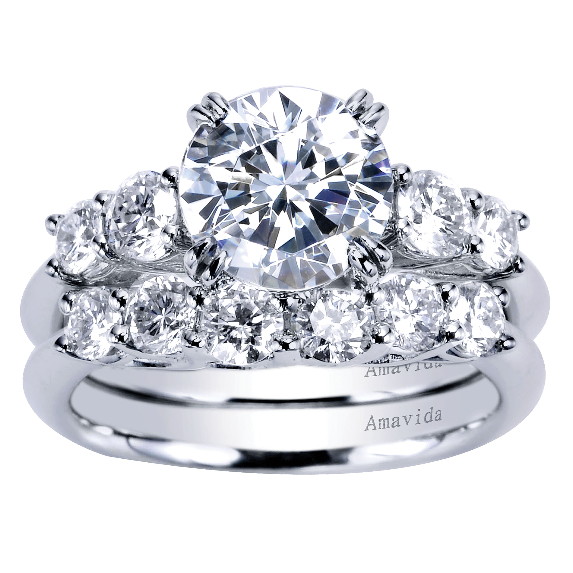 18k White Gold Diamond 3 Stones Engagement Ring angle 4 18k White Gold Diamond 3 Stones Engagement Ring angle 4