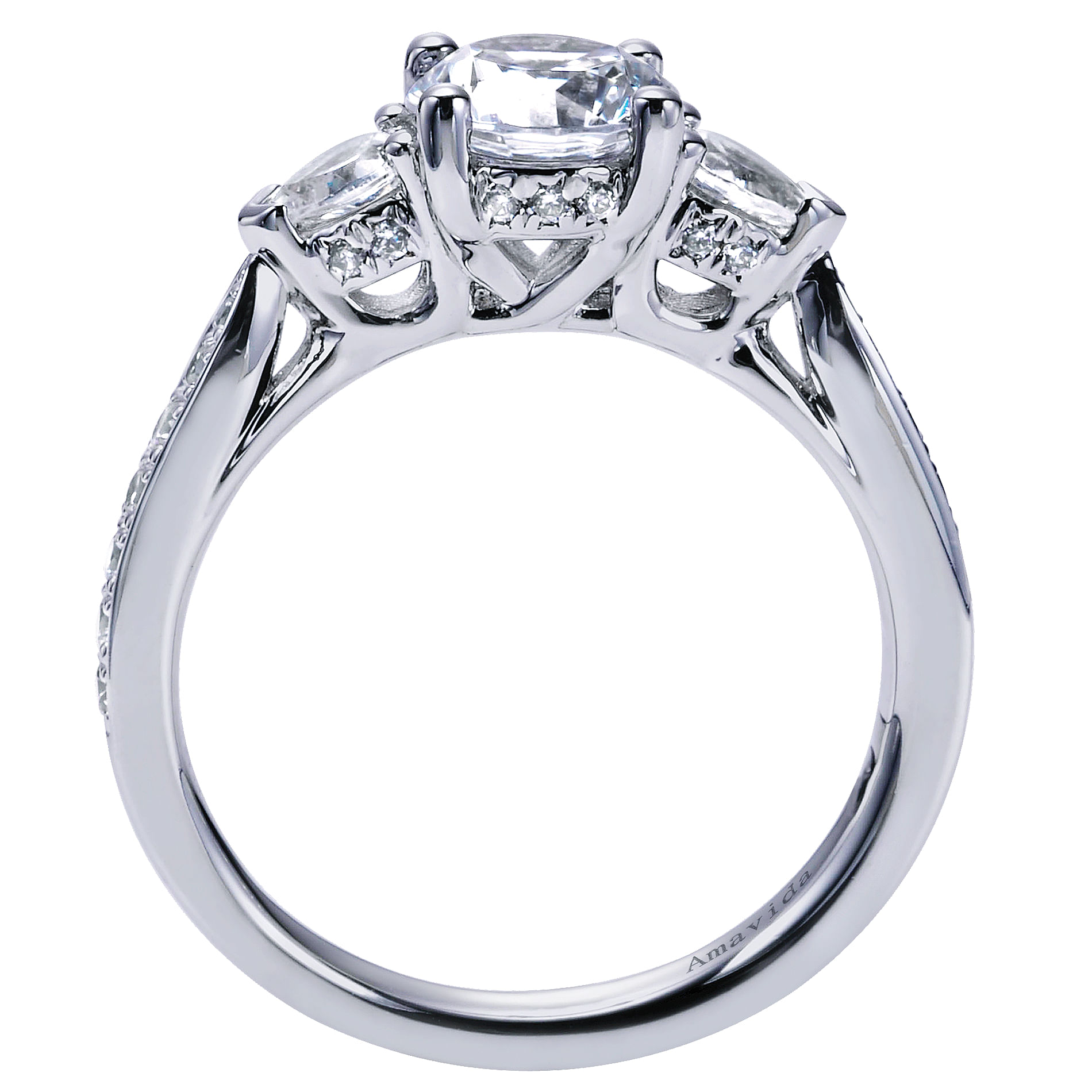 18k White Gold Diamond 3 Stones Engagement Ring angle 2 18k White Gold Diamond 3 Stones Engagement Ring angle 2