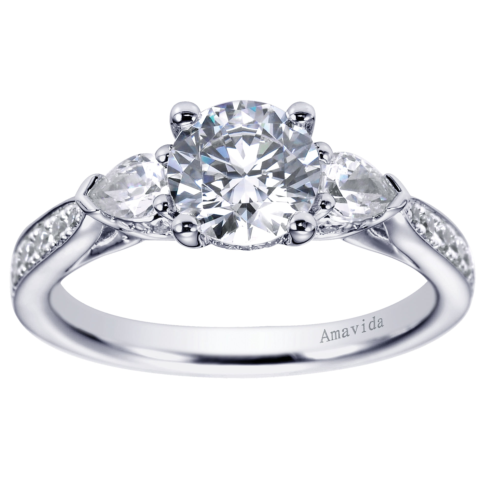 18k White Gold Diamond 3 Stones Engagement Ring angle 5 18k White Gold Diamond 3 Stones Engagement Ring angle 5