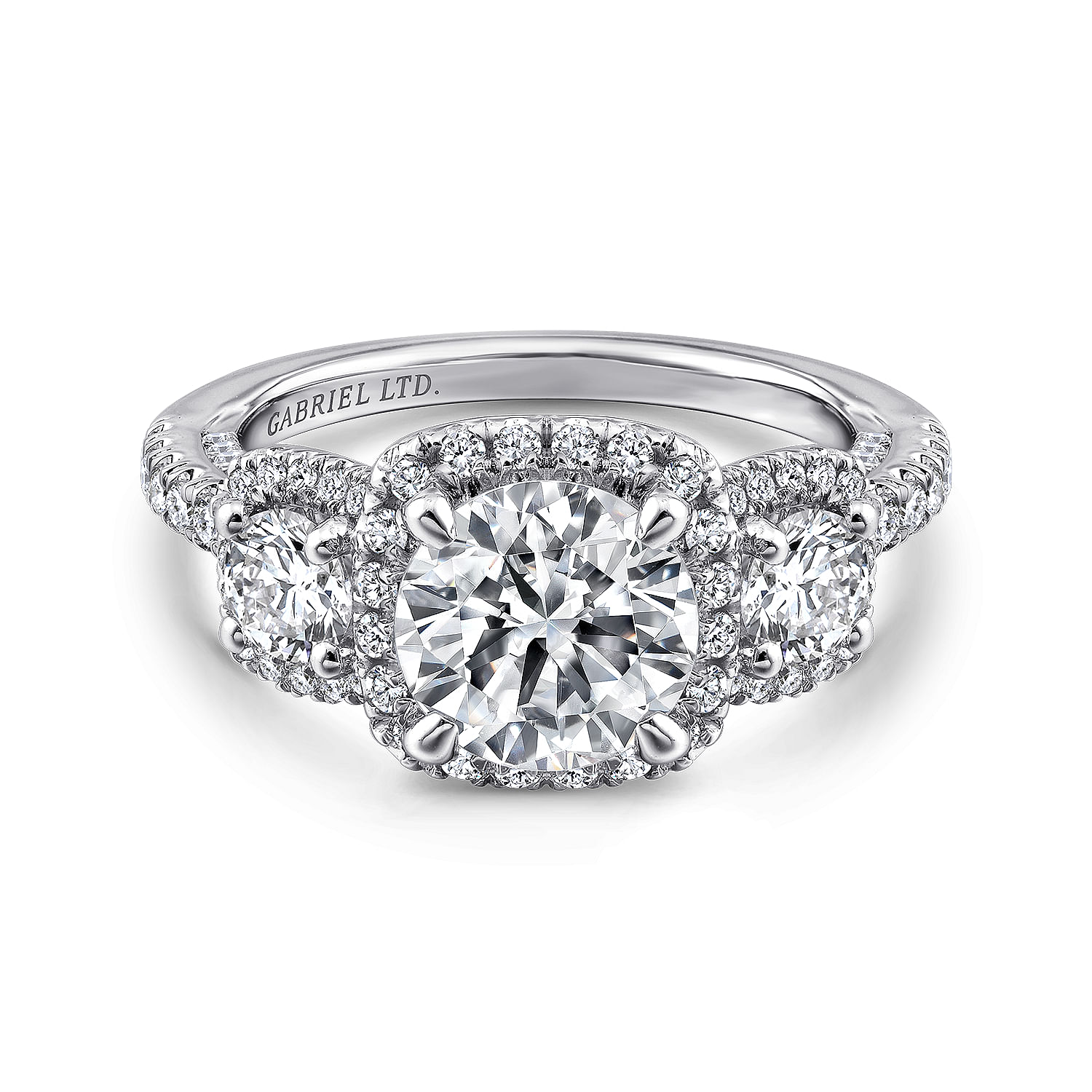 18k White Gold Diamond 3 Stones Halo 18k White Gold Diamond 3 Stones Halo