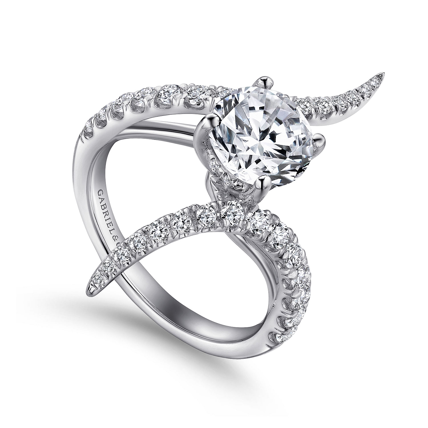 18k White Gold Diamond Bypass Engagement Ring angle 3 18k White Gold Diamond Bypass Engagement Ring angle 3