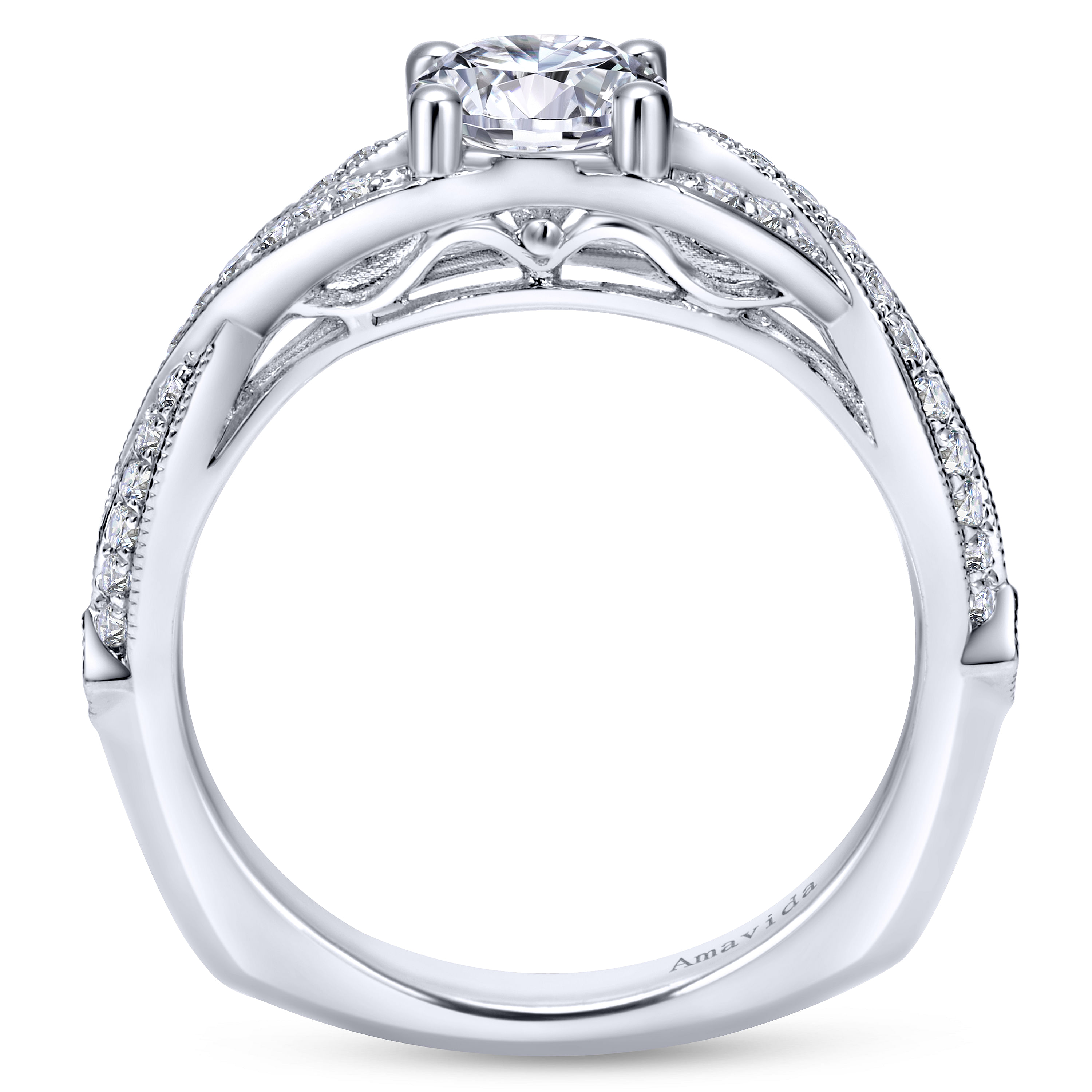 18k White Gold Diamond Criss Cross Engagement Ring angle 2 18k White Gold Diamond Criss Cross Engagement Ring angle 2
