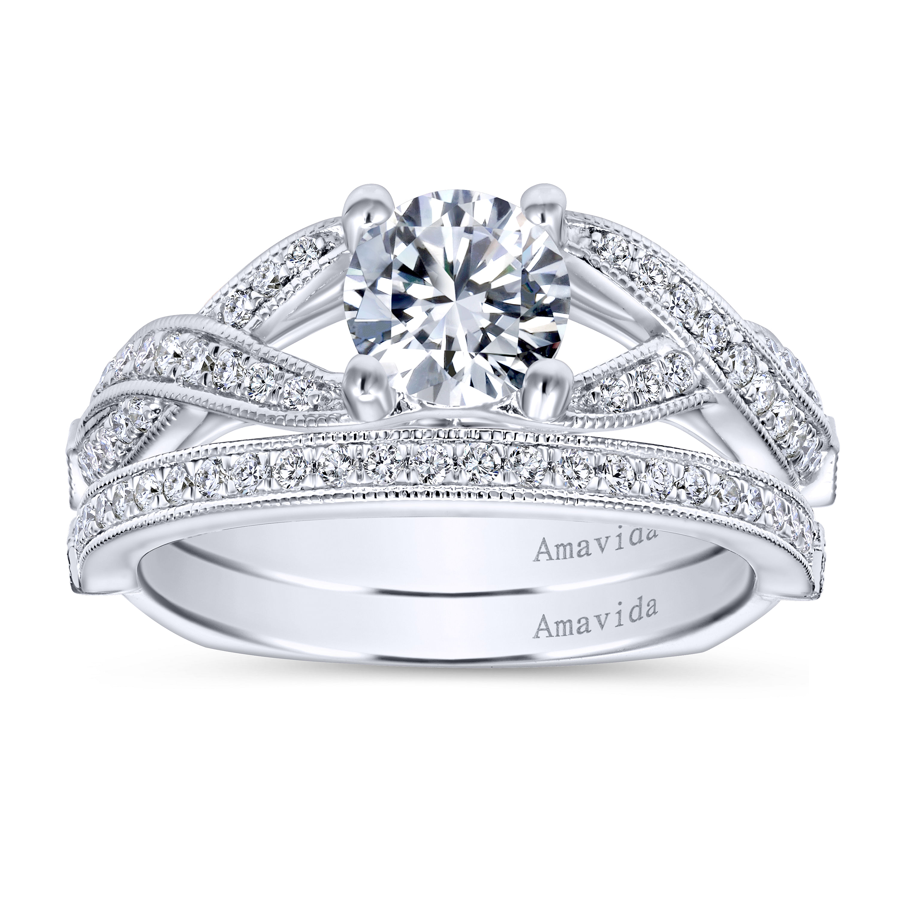 18k White Gold Diamond Criss Cross Engagement Ring angle 4 18k White Gold Diamond Criss Cross Engagement Ring angle 4
