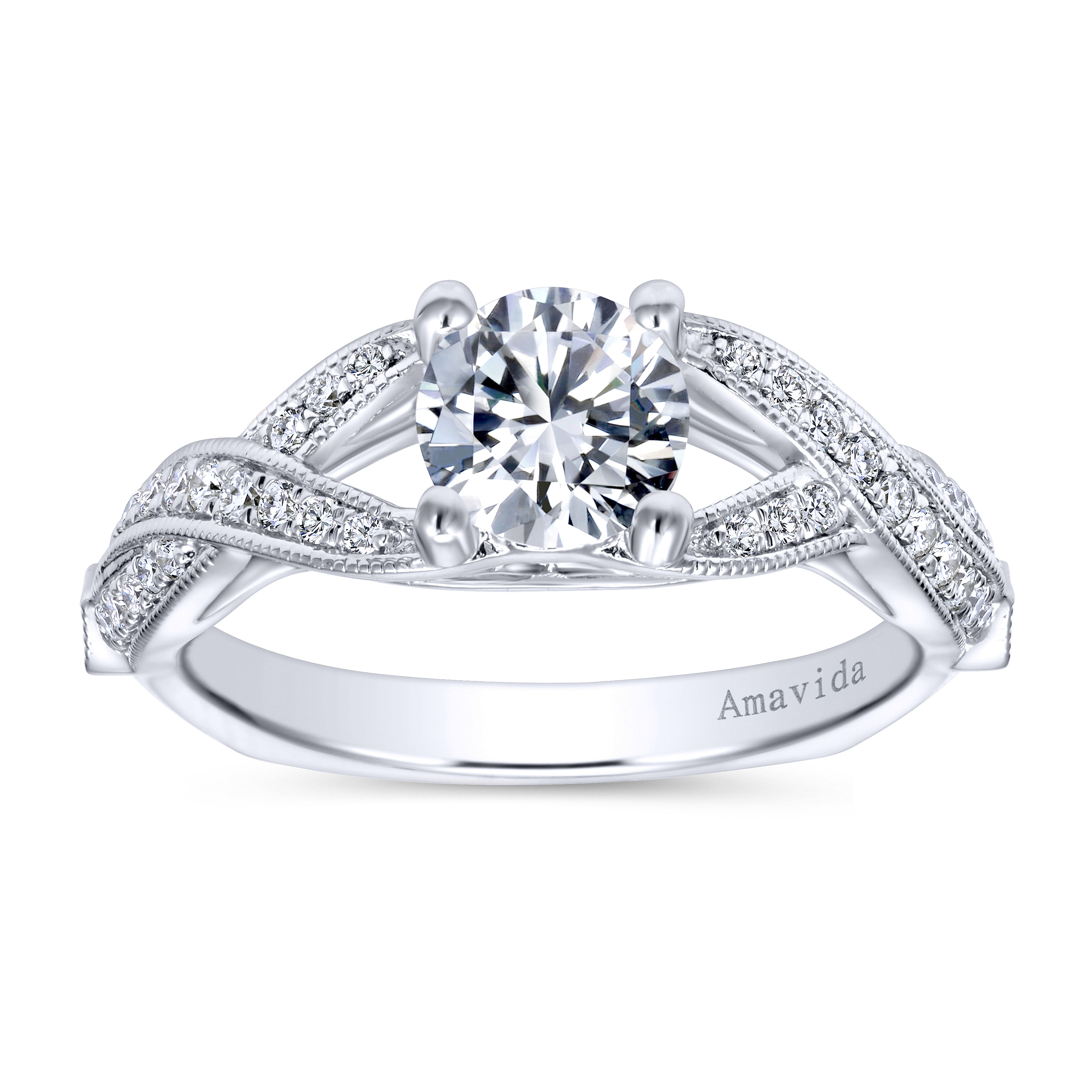 18k White Gold Diamond Criss Cross Engagement Ring angle 5 18k White Gold Diamond Criss Cross Engagement Ring angle 5