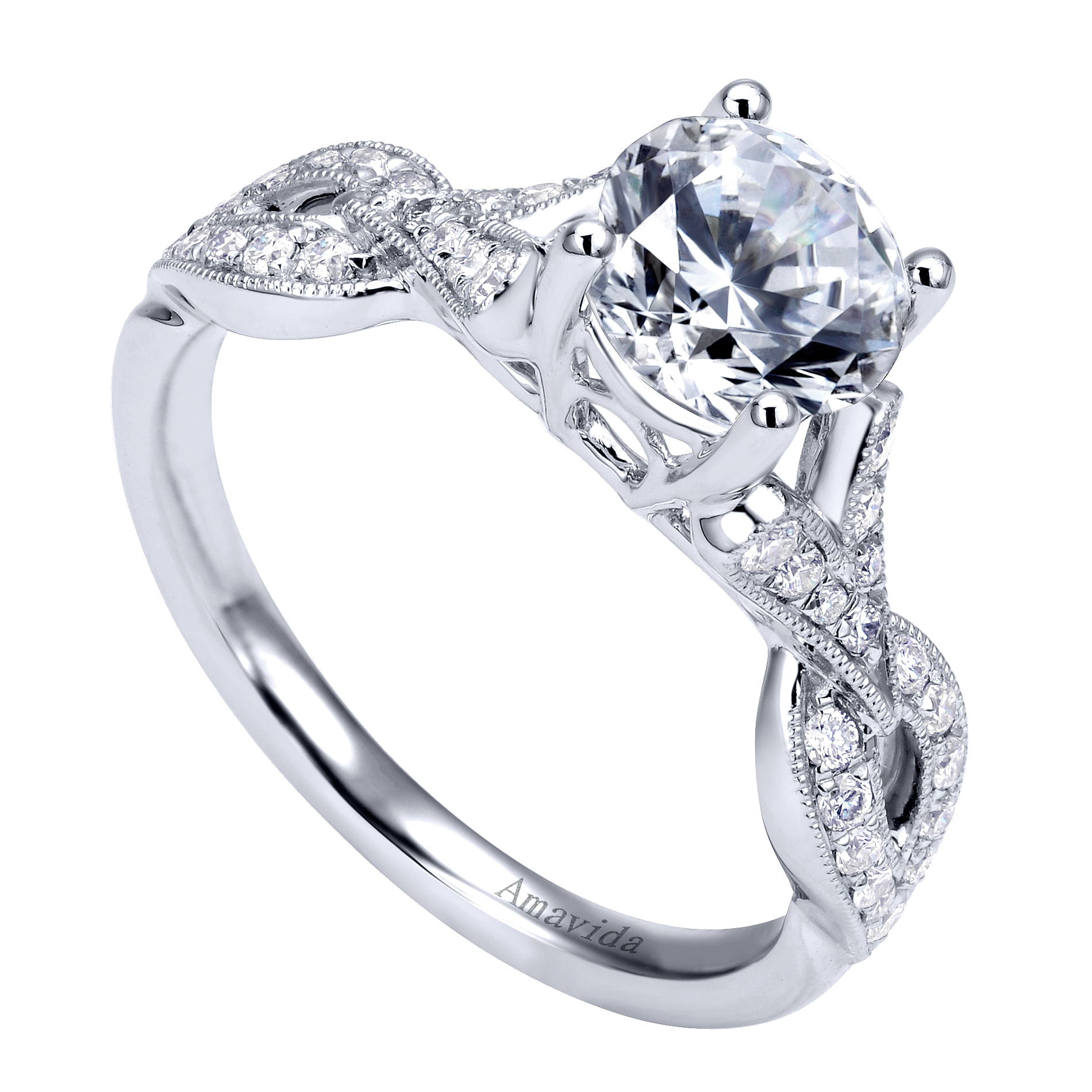 18k White Gold Diamond Criss Cross Engagement Ring angle 3 18k White Gold Diamond Criss Cross Engagement Ring angle 3
