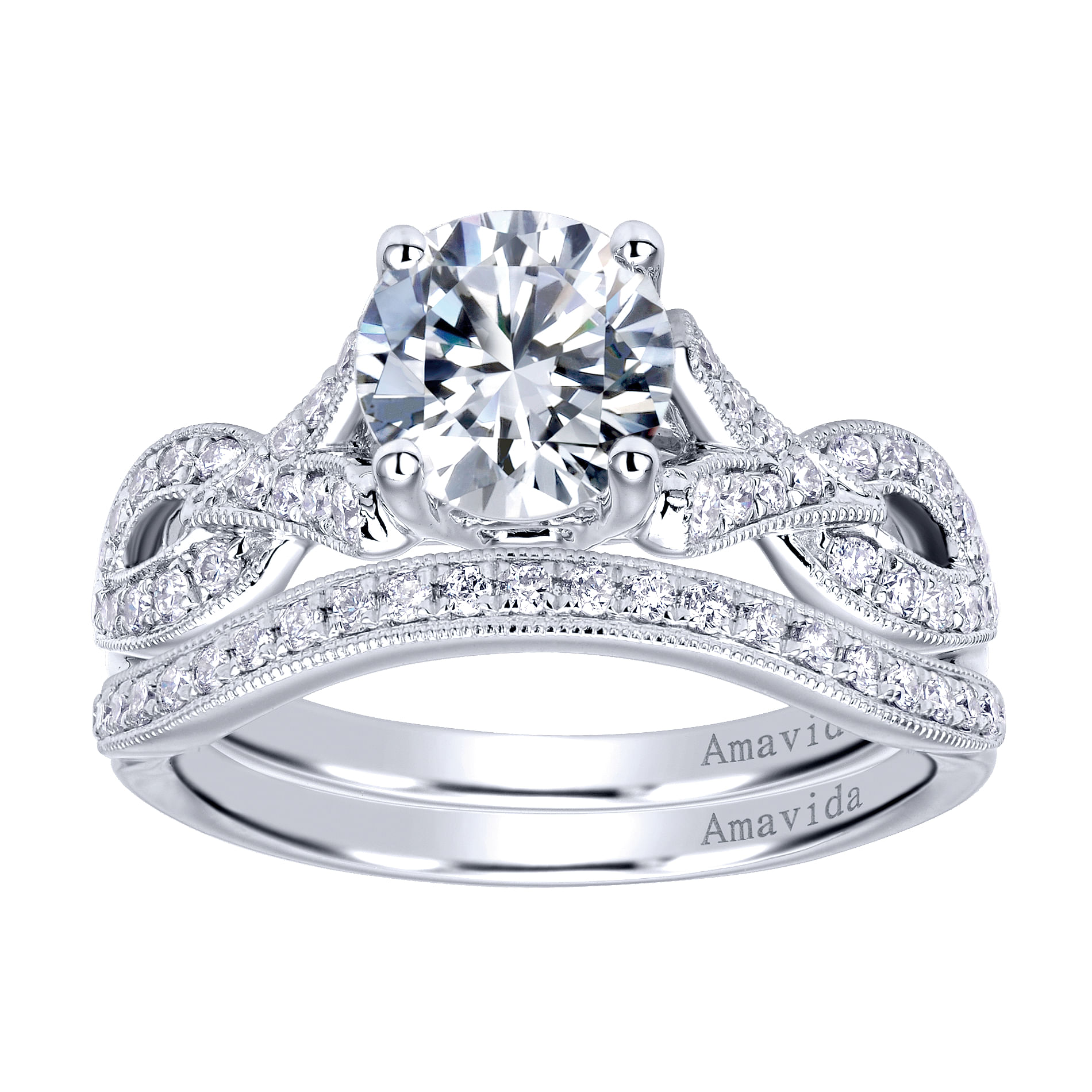 18k White Gold Diamond Criss Cross Engagement Ring angle 4 18k White Gold Diamond Criss Cross Engagement Ring angle 4