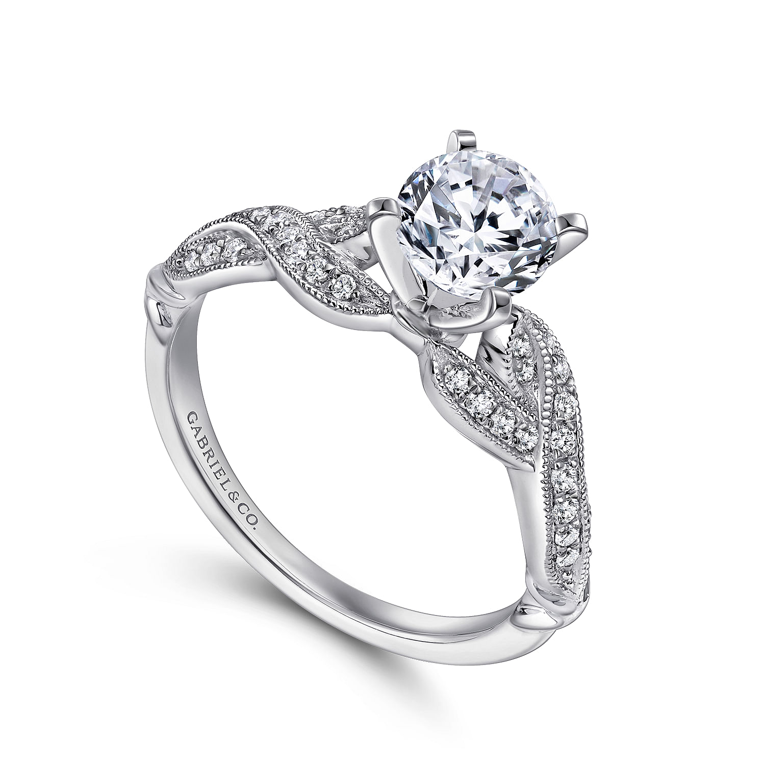 18k White Gold Diamond Criss Cross Engagement Ring angle 3 18k White Gold Diamond Criss Cross Engagement Ring angle 3