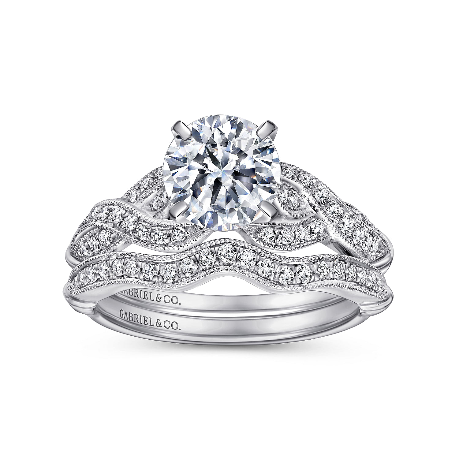 18k White Gold Diamond Criss Cross Engagement Ring angle 4 18k White Gold Diamond Criss Cross Engagement Ring angle 4