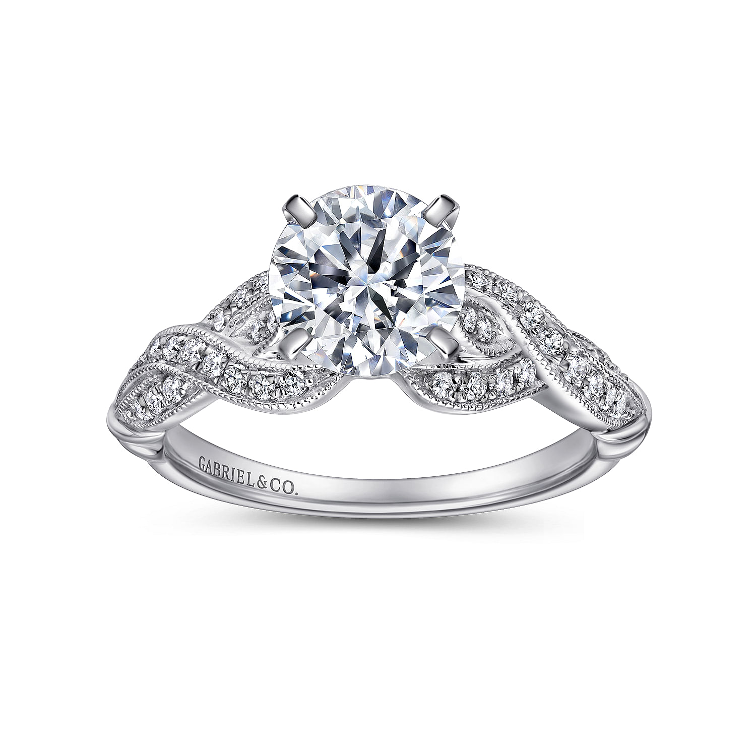 18k White Gold Diamond Criss Cross Engagement Ring angle 5 18k White Gold Diamond Criss Cross Engagement Ring angle 5
