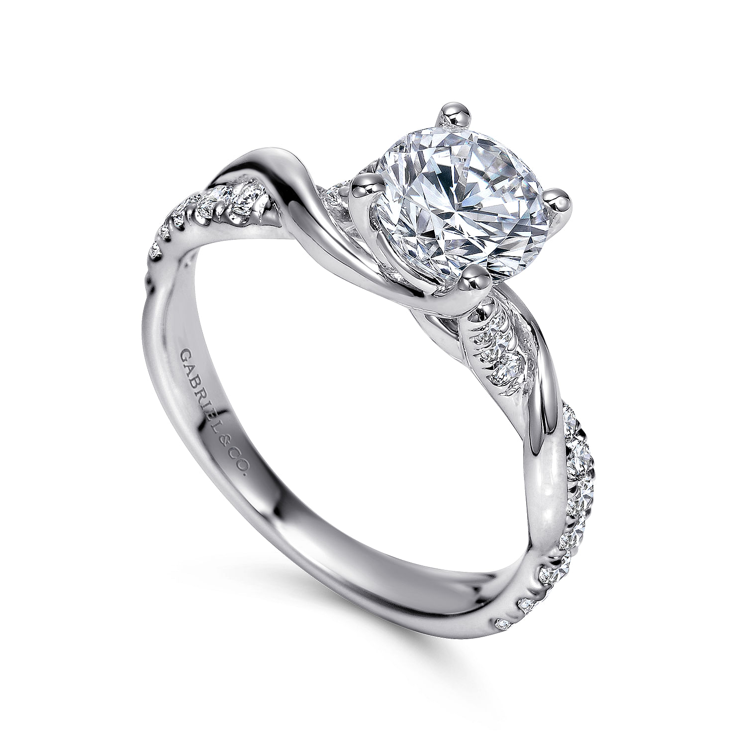 18k White Gold Diamond Criss Cross Engagement Ring angle 3 18k White Gold Diamond Criss Cross Engagement Ring angle 3