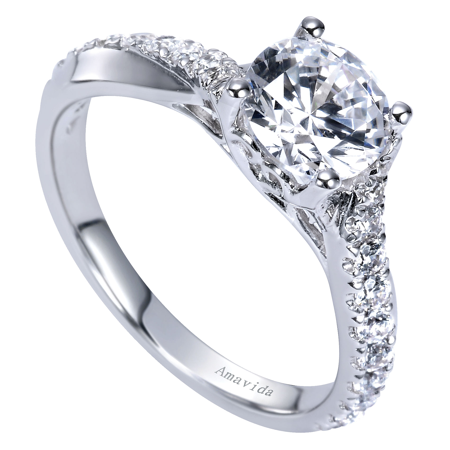 18k White Gold Diamond Criss Cross Engagement Ring angle 3 18k White Gold Diamond Criss Cross Engagement Ring angle 3
