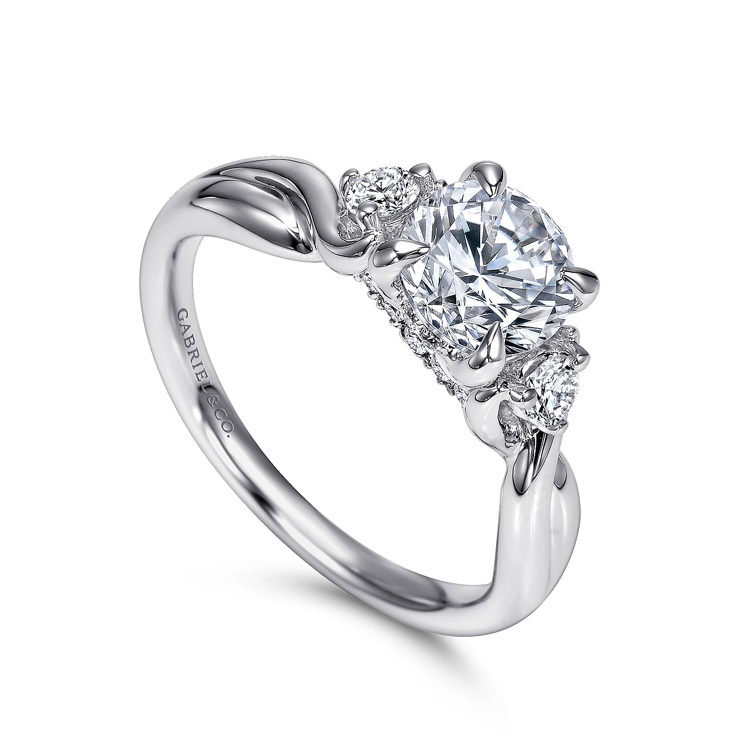 18k White Gold Diamond Criss Cross Engagement Ring angle 3 18k White Gold Diamond Criss Cross Engagement Ring angle 3