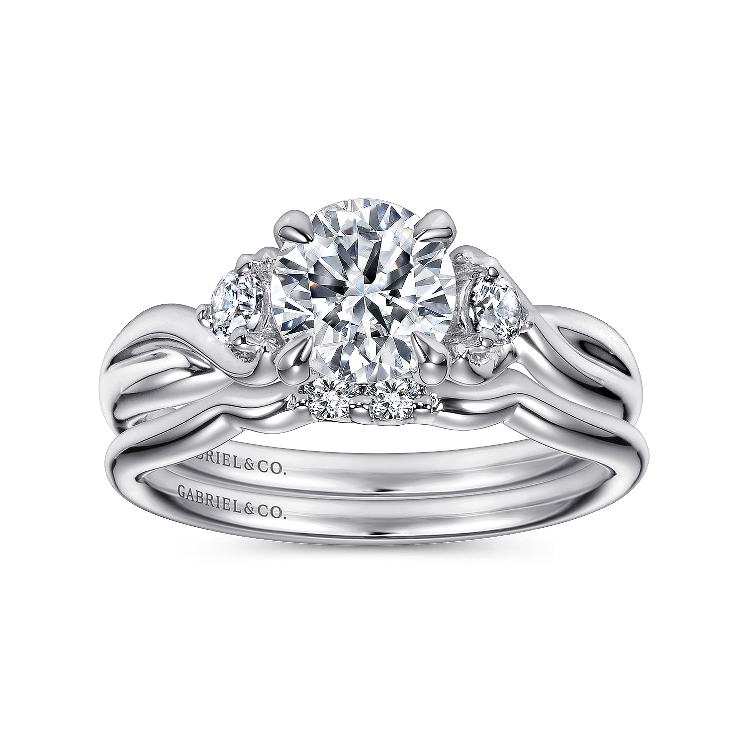 18k White Gold Diamond Criss Cross Engagement Ring angle 4 18k White Gold Diamond Criss Cross Engagement Ring angle 4