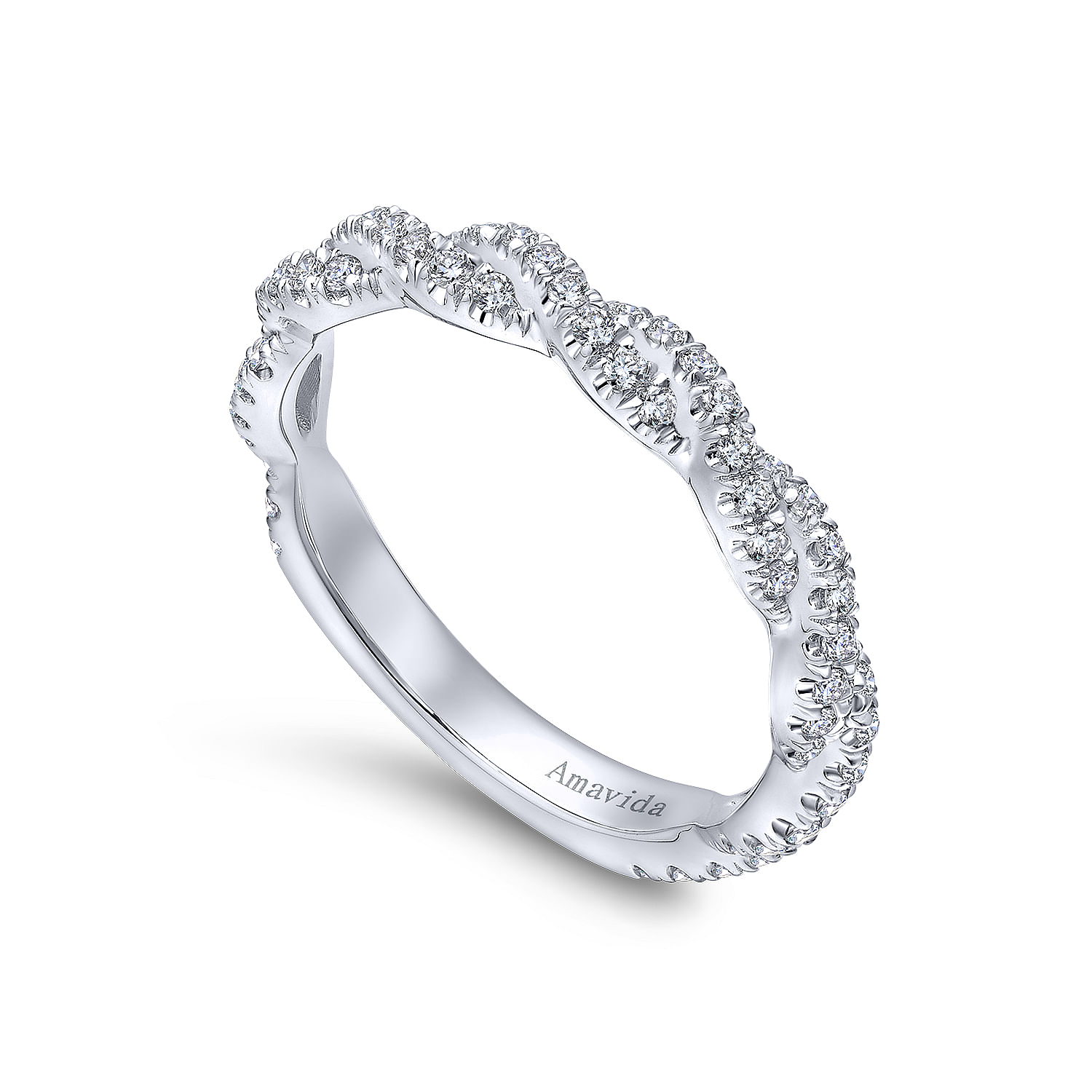 18k White Gold Diamond Criss Cross Wedding Band angle 3 18k White Gold Diamond Criss Cross Wedding Band angle 3